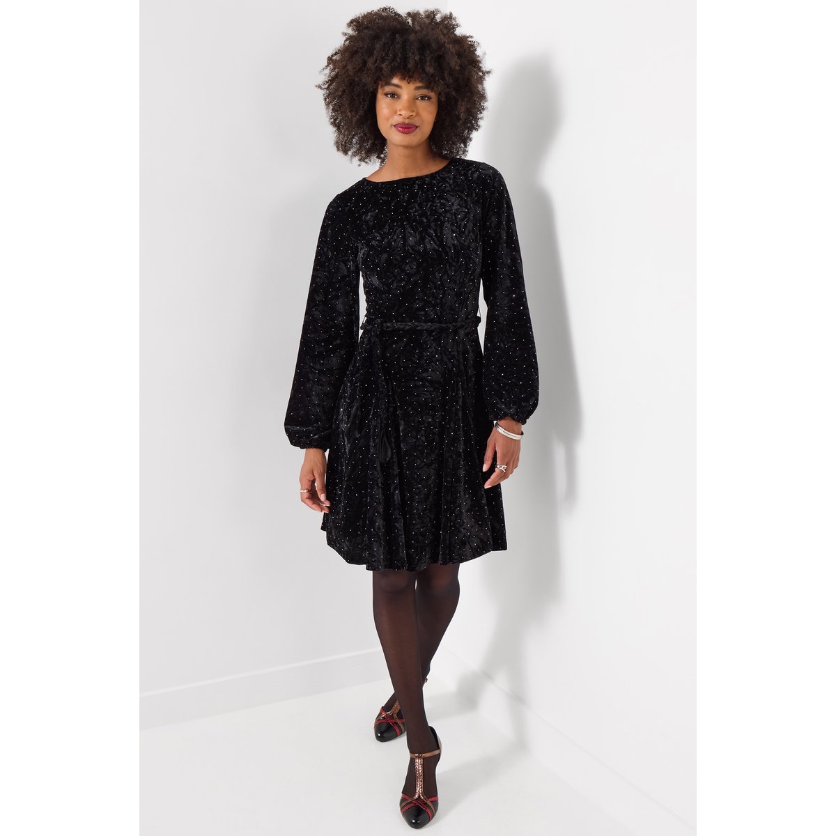 Robe Courte Scintillante en Velours Phoebe noir, JOE BROWNS
