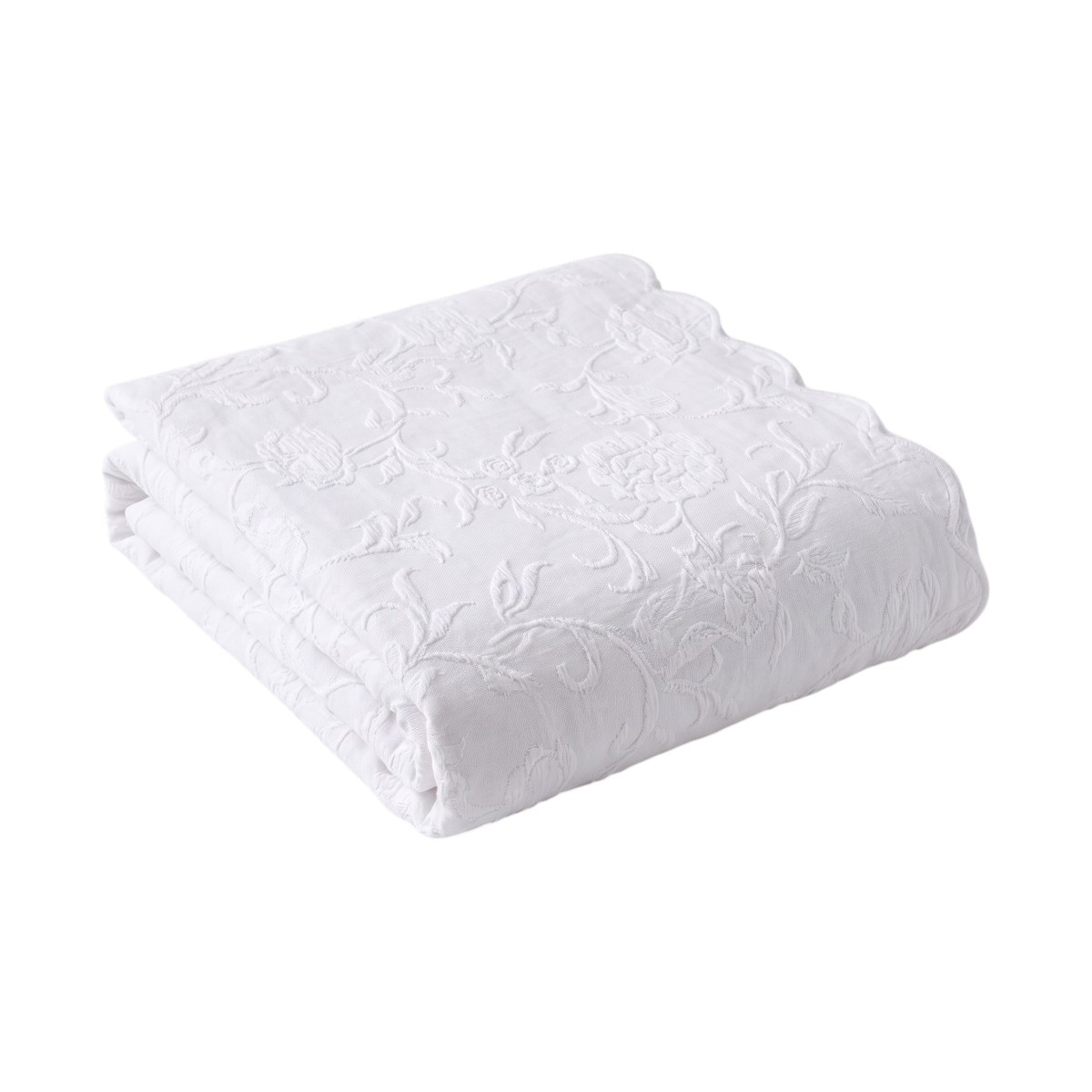 Jeté De Lit   Coton Piqué Jacquard - PLUME DE COTON blanc, TRADITION DES VOSGES