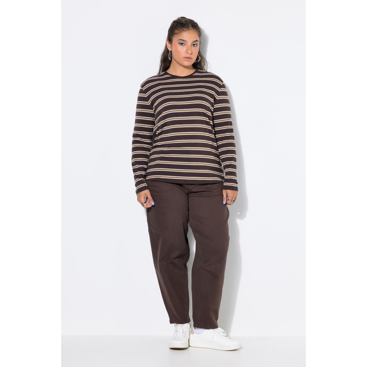 T-shirt à manches longues, coupe classique marron pin, STUDIO UNTOLD