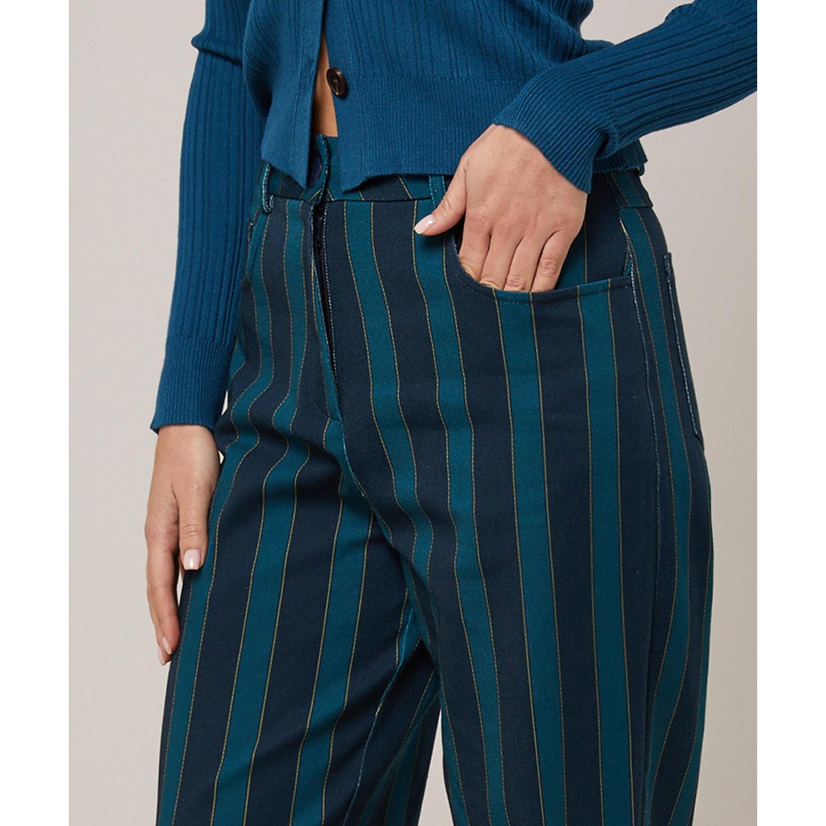 Pantalon droit en toile imprimée bleu, RODIER