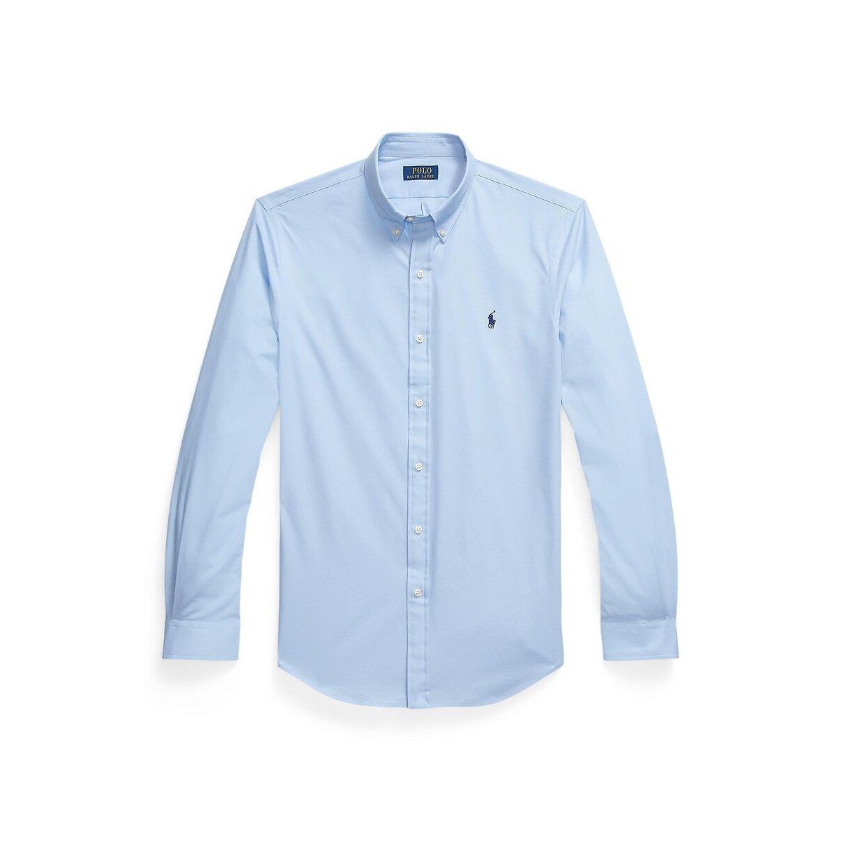 Camicia aderente chino con logo ricamato blu chiaro, POLO RALPH LAUREN