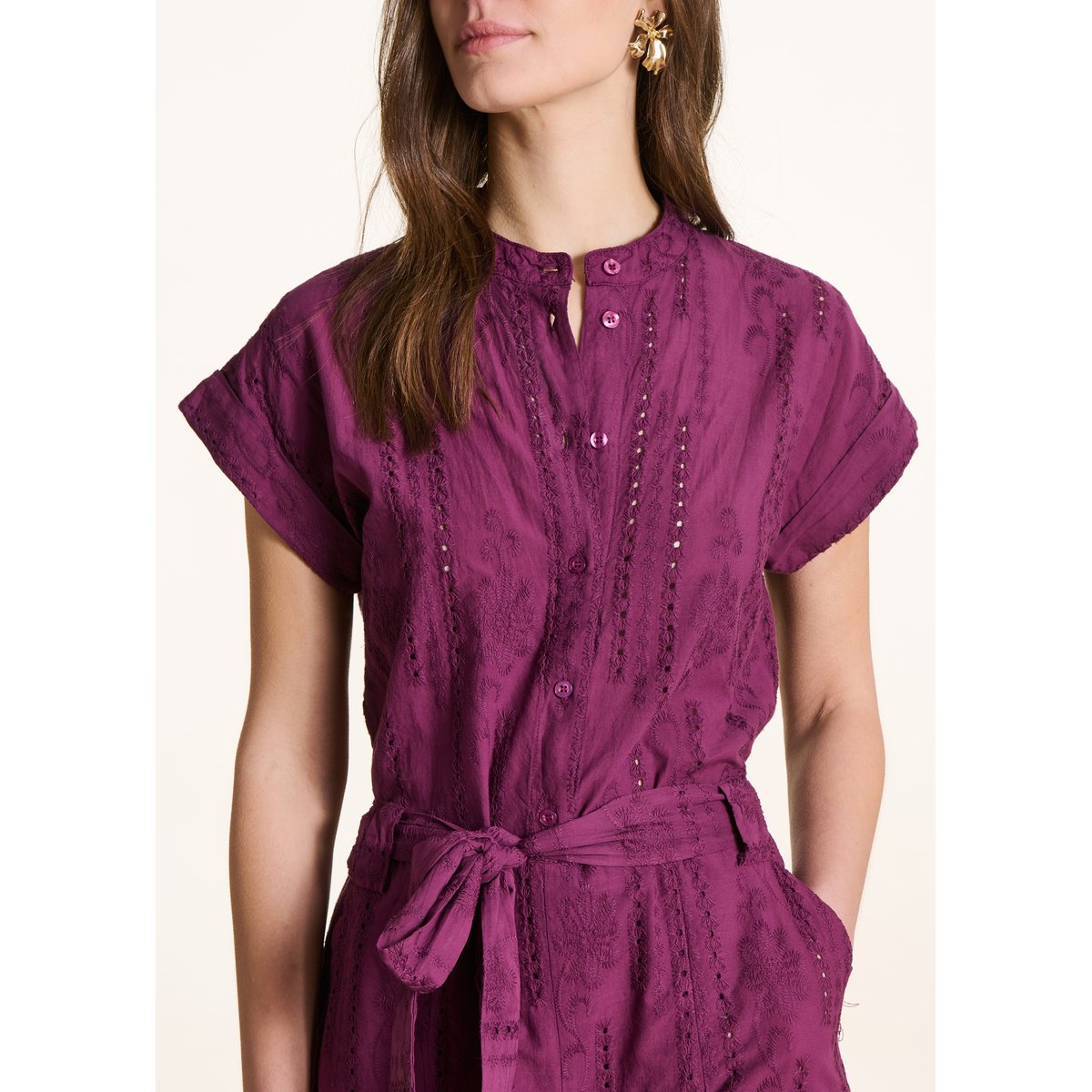Combishort manches courtes en broderie anglaise figue, LA FEE MARABOUTEE