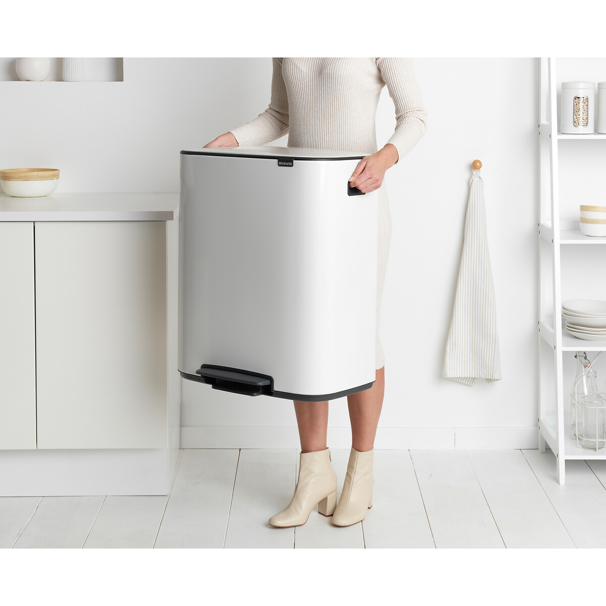 Poubelle de cuisine à pédale Bo 2X 30L blanc, BRABANTIA