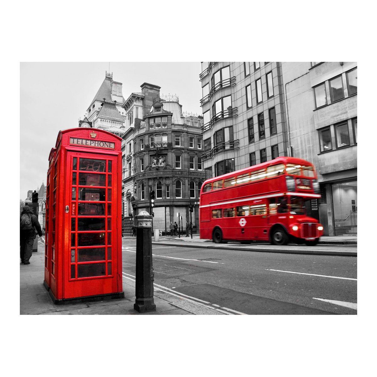 Papier peint intissé panoramique Ville et Architecture Cabine téléphonique et bus rouges à Londres rouge, EDEN