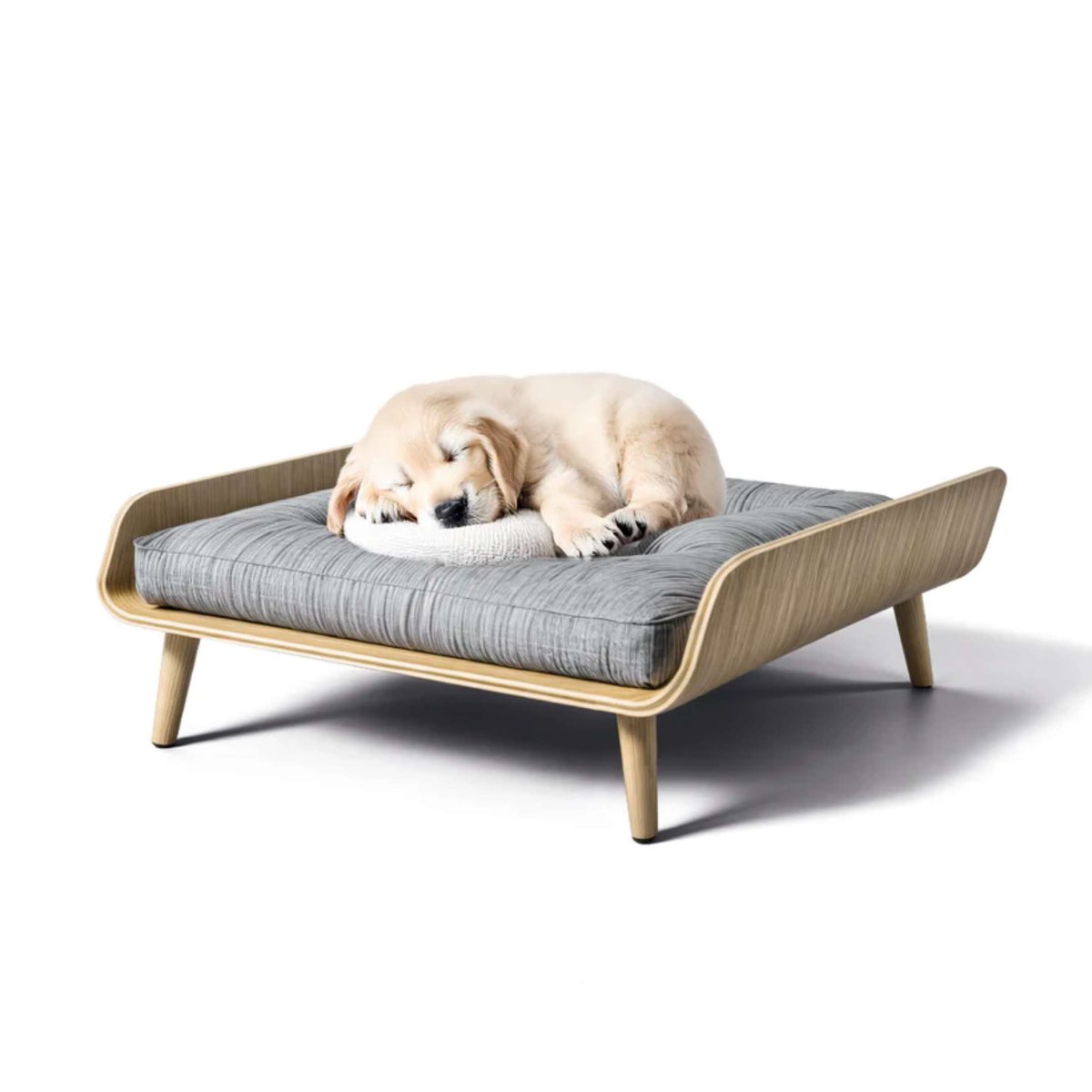 Lit en bois avec coussin pour chat et chien Almo Light beige, MAMAPETZ