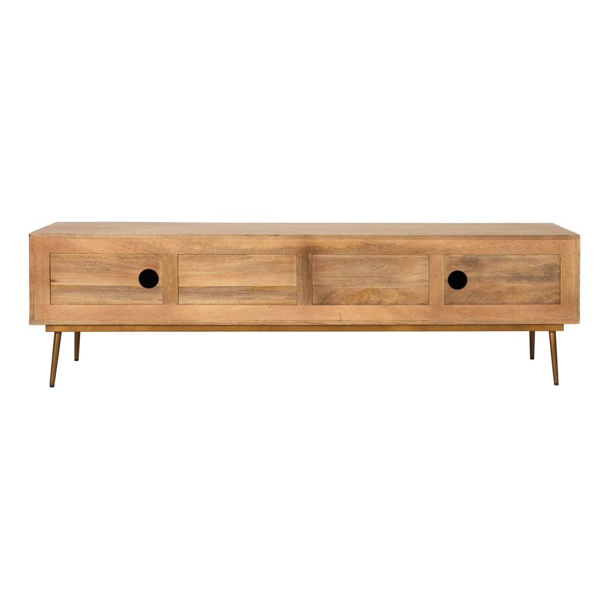 Meuble TV 180 cm bois massif, BRUGES marron clair, BOBOCHIC