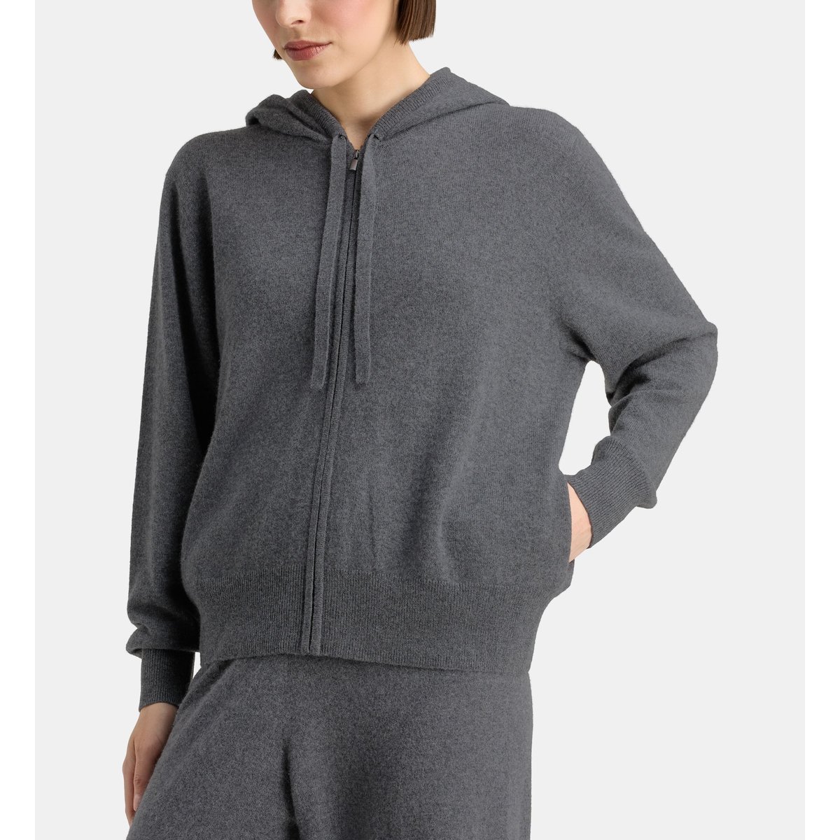 Gilet zippé à capuche zaco cachemire gris foncé, GALERIES LAFAYETTE