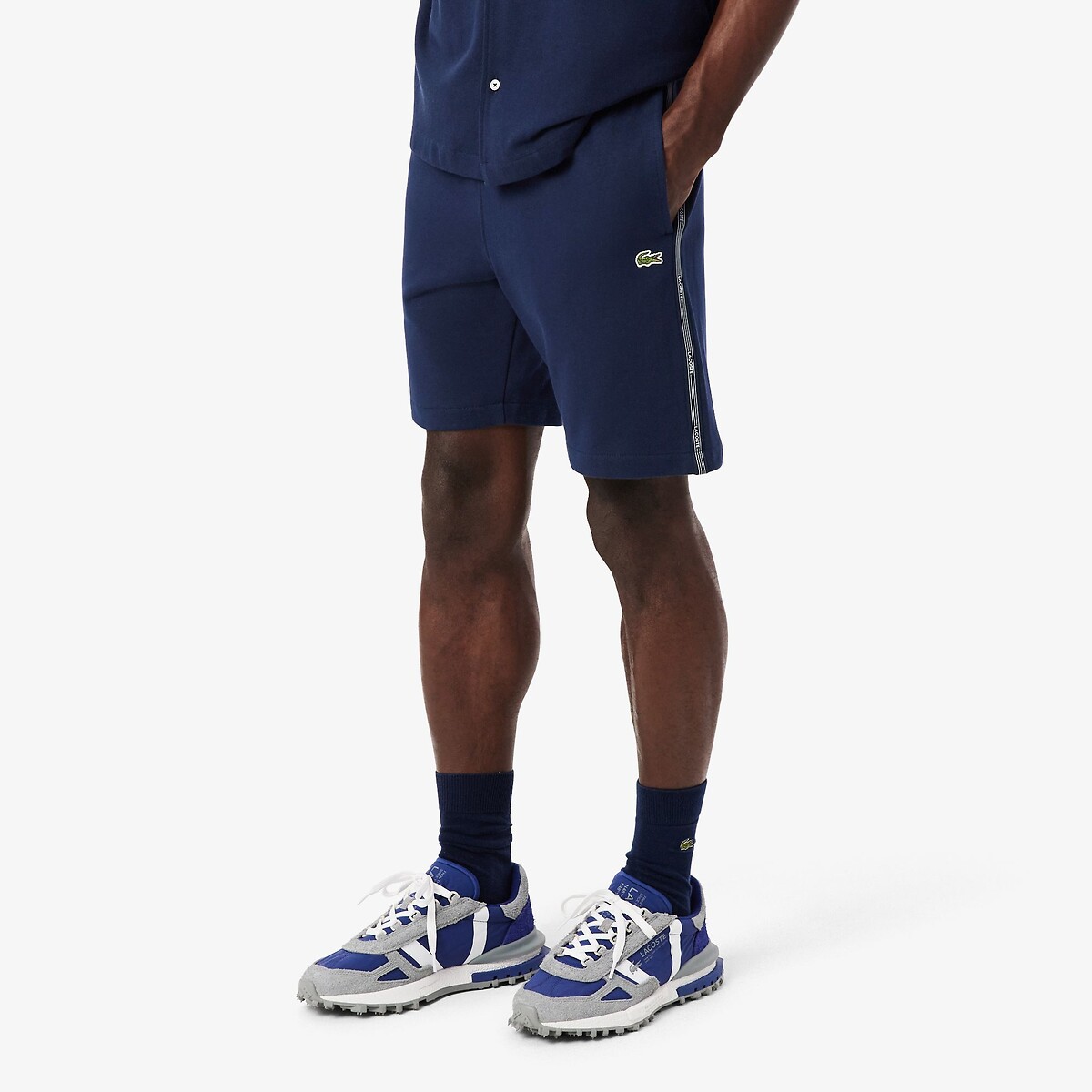 Short regular fit molleton bandes siglées bleu-166, LACOSTE