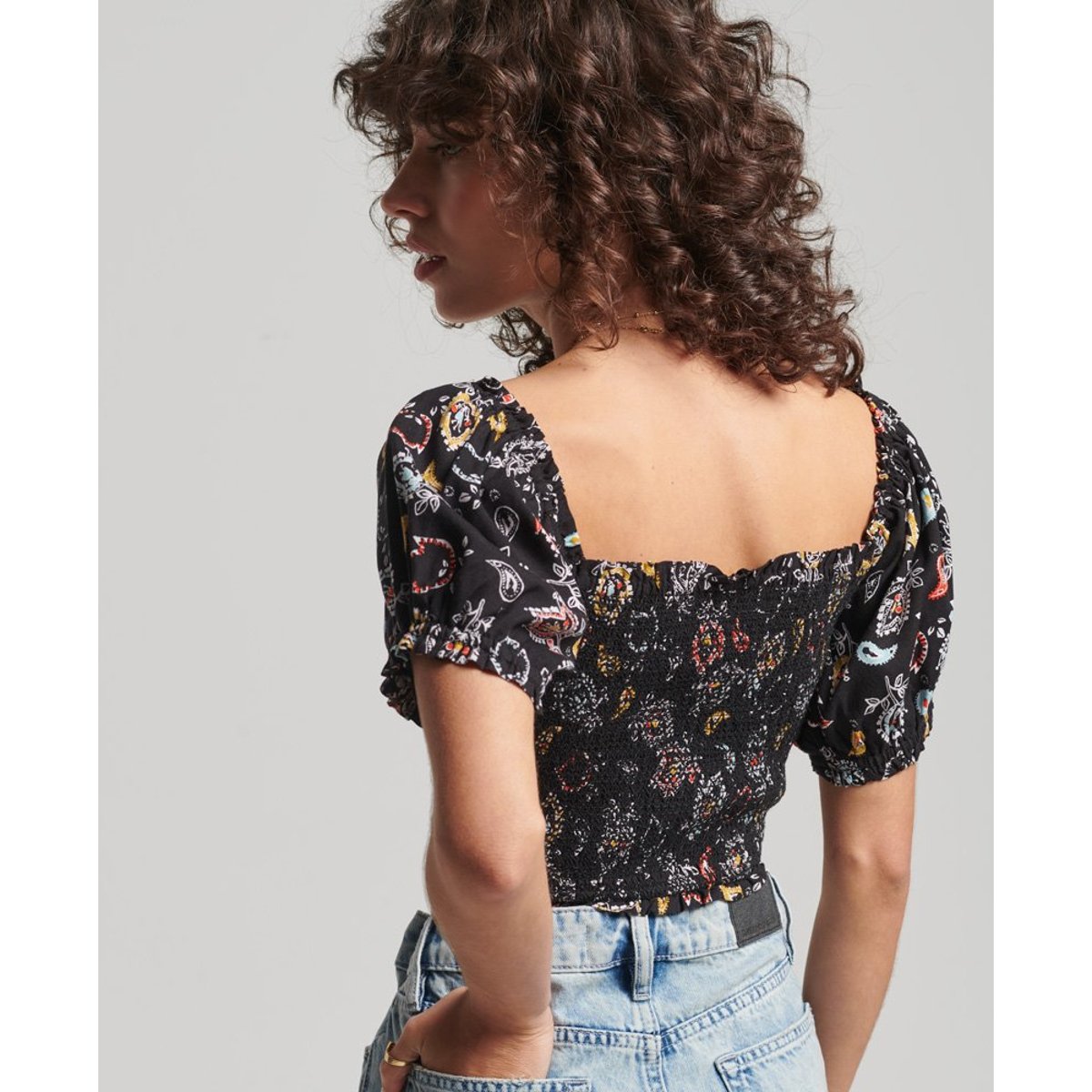 Top court smocké Vintage cachemire floral olivia, SUPERDRY