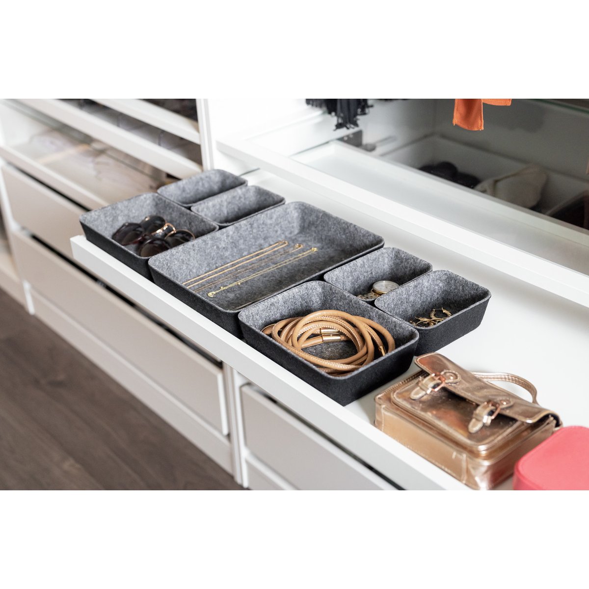 Lot de 7 Paniers de rangement de tiroir tissu noir, WENKO