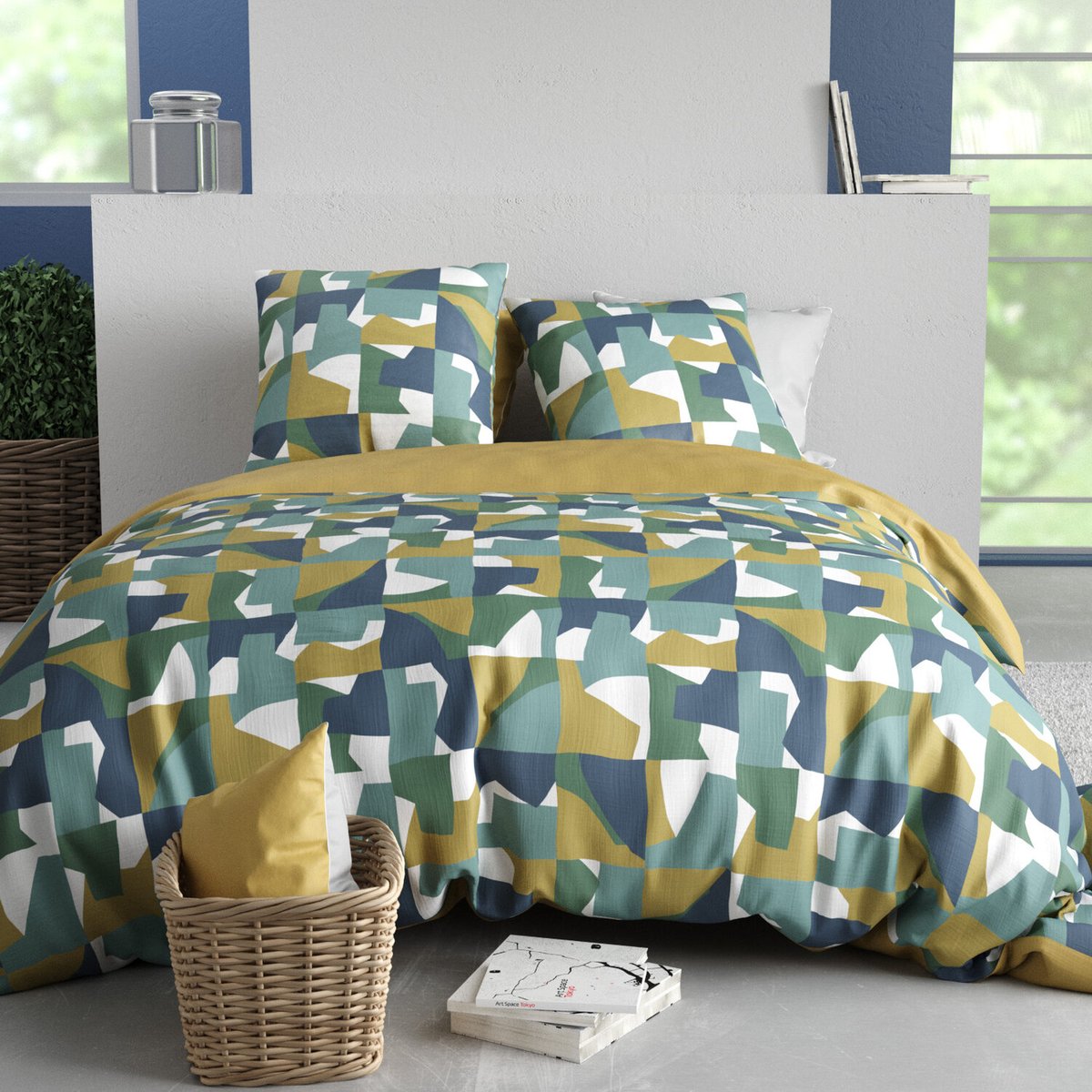 Parure housse de couette 3pcs 100% coton, MARIUS marron, C DESIGN HOME TEXTILE