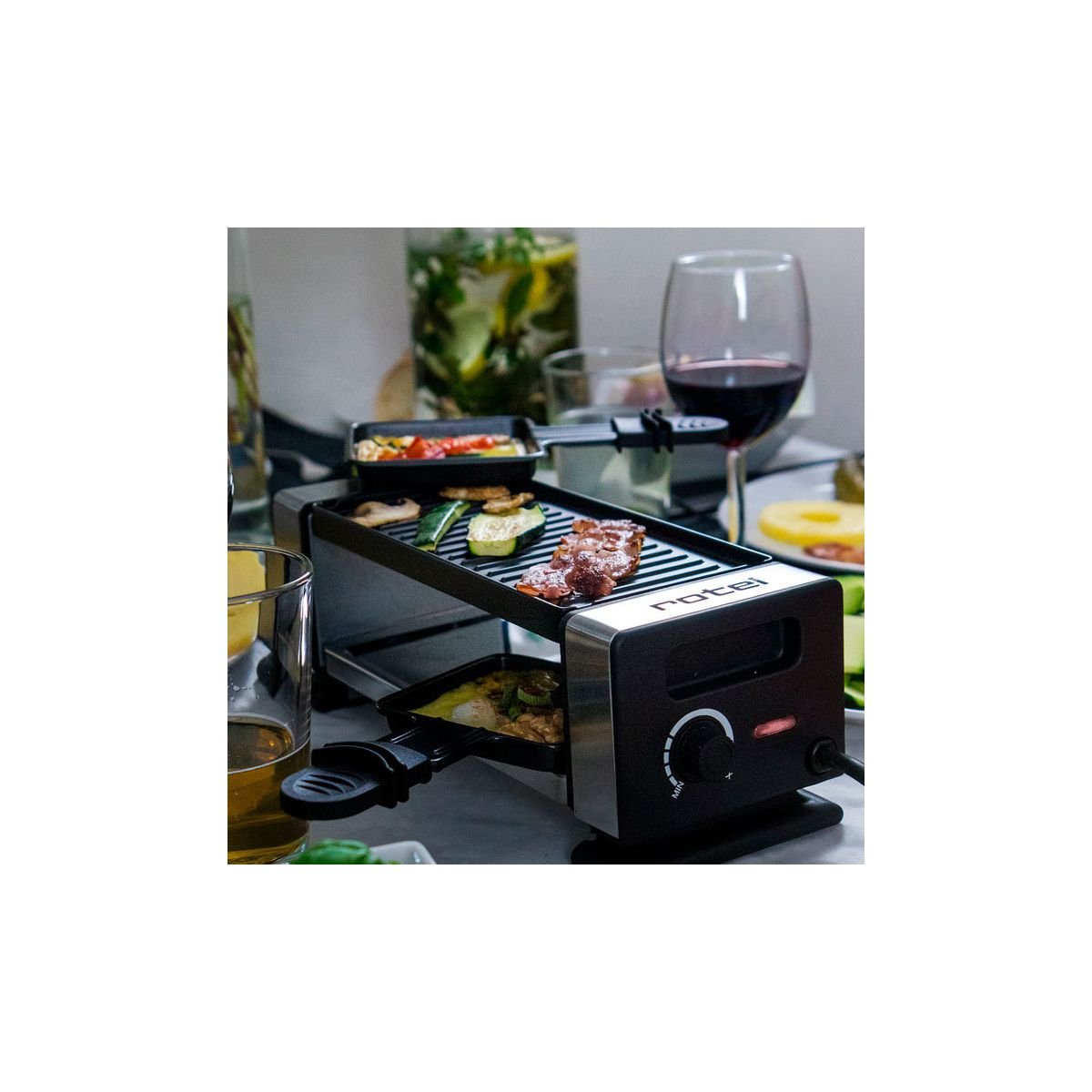Appareil à raclette avec poêlons et spatules noir,gris, ROTEL