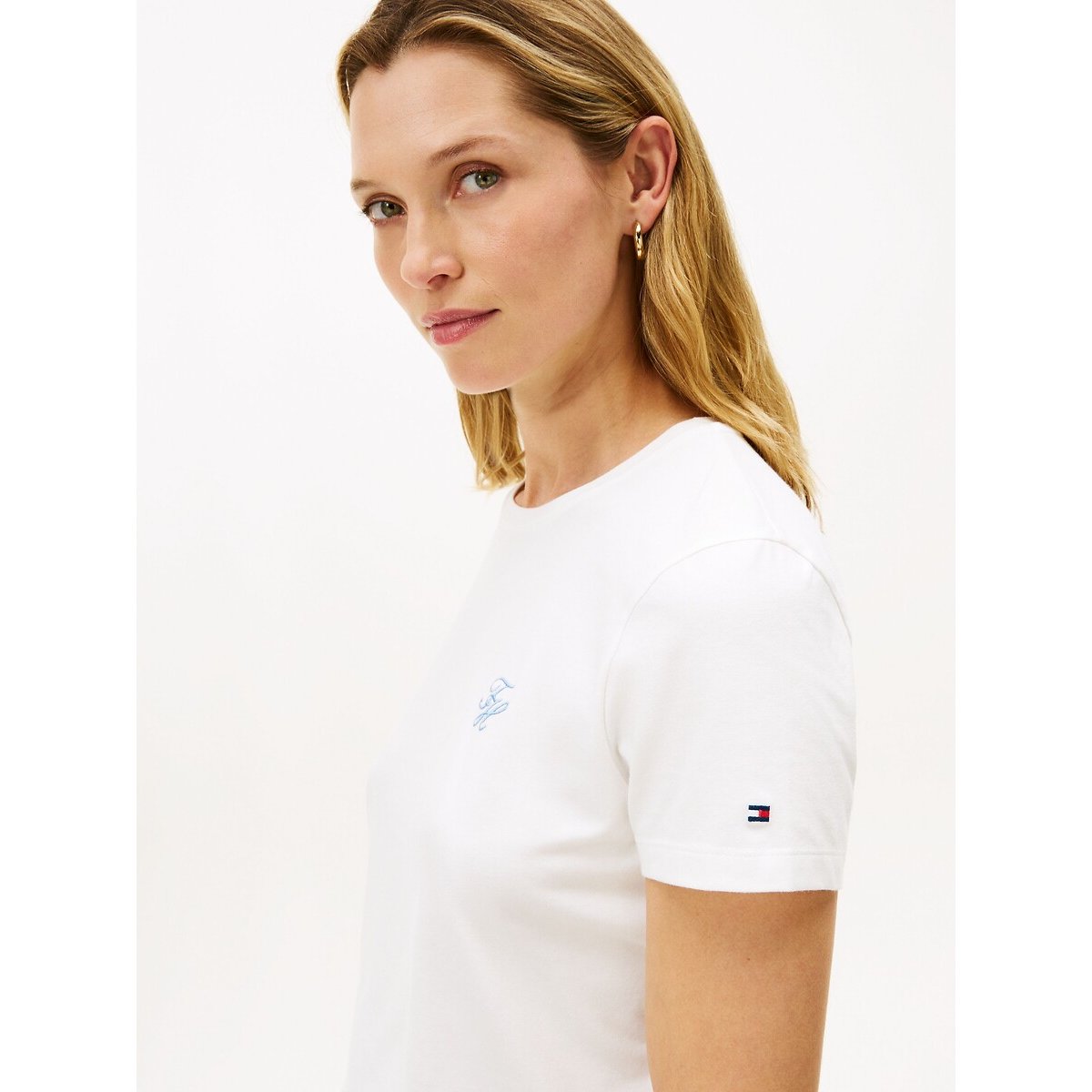 T-shirt col rond à manches courtes ecru, TOMMY HILFIGER