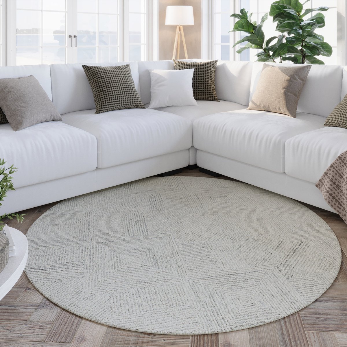 Tapis rond tufté main à relief , Hamptons THIRTYTHREE ivoire, WECON HOME