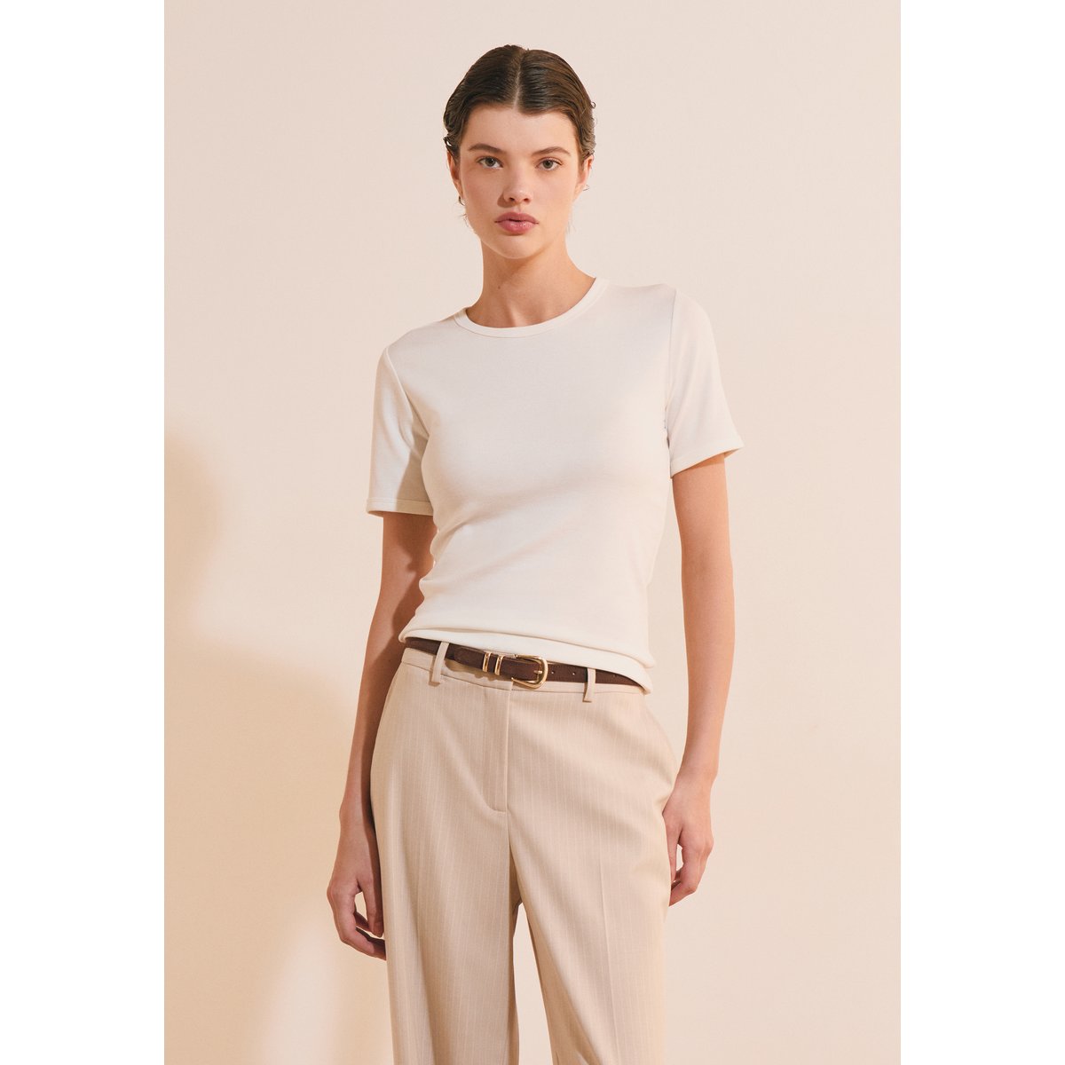 T-shirt manches courtes avec coton modal TANDEM blanc, ETAM