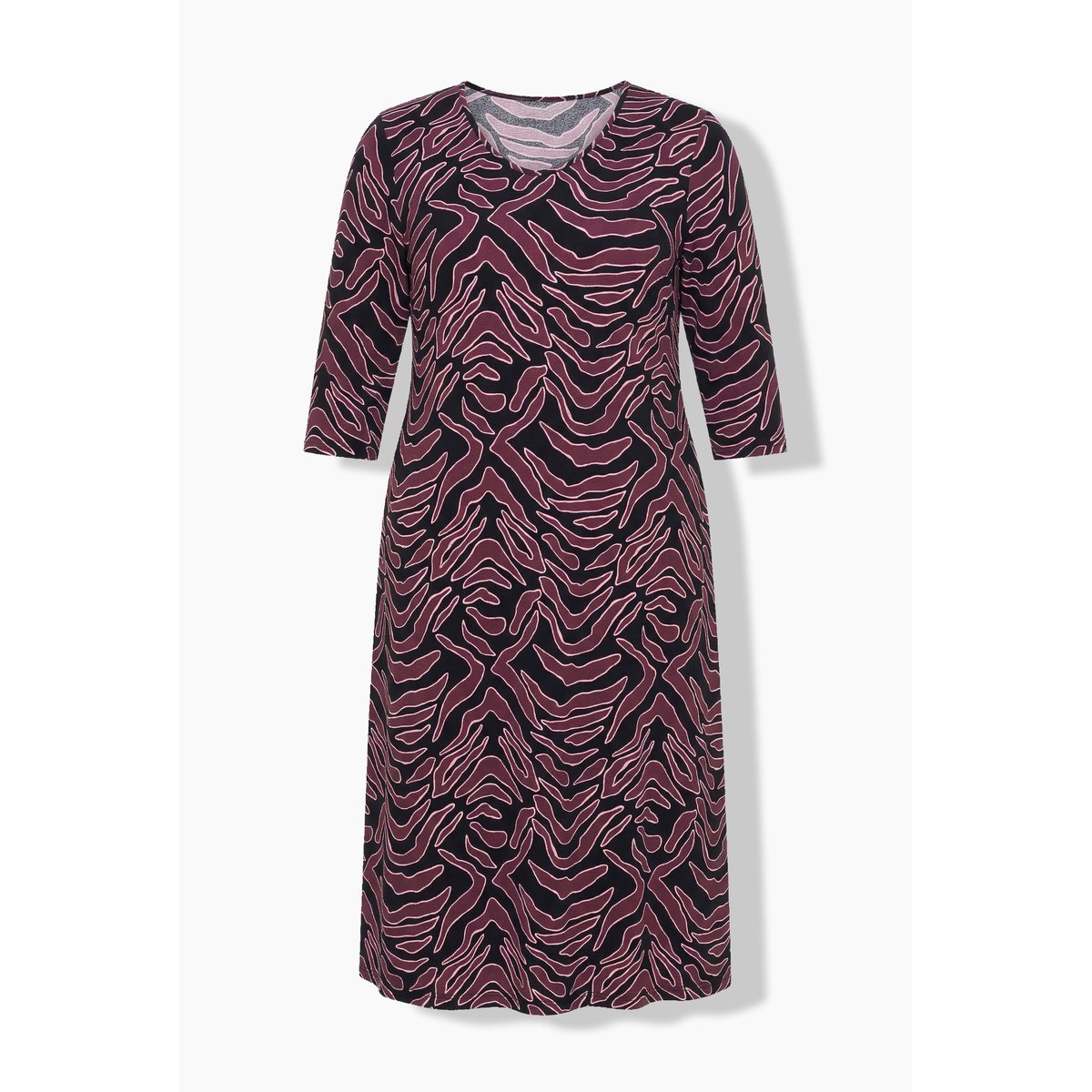 Robe longue, imprimé graphique, col en V brun nougat, ULLA POPKEN