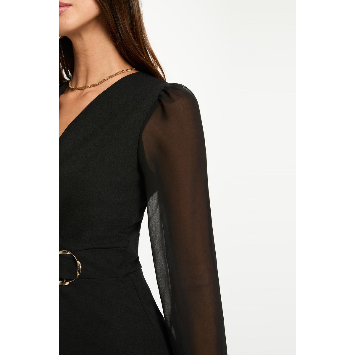 Robe patineuse, courte, manches longues noir, MORGAN