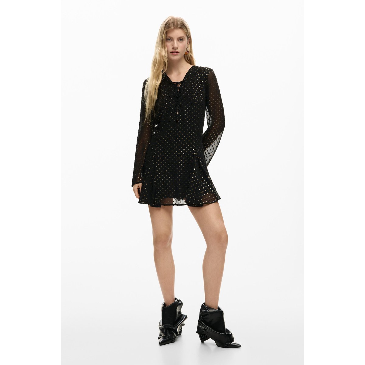 Robe courte en plumetis noir, DESIGUAL