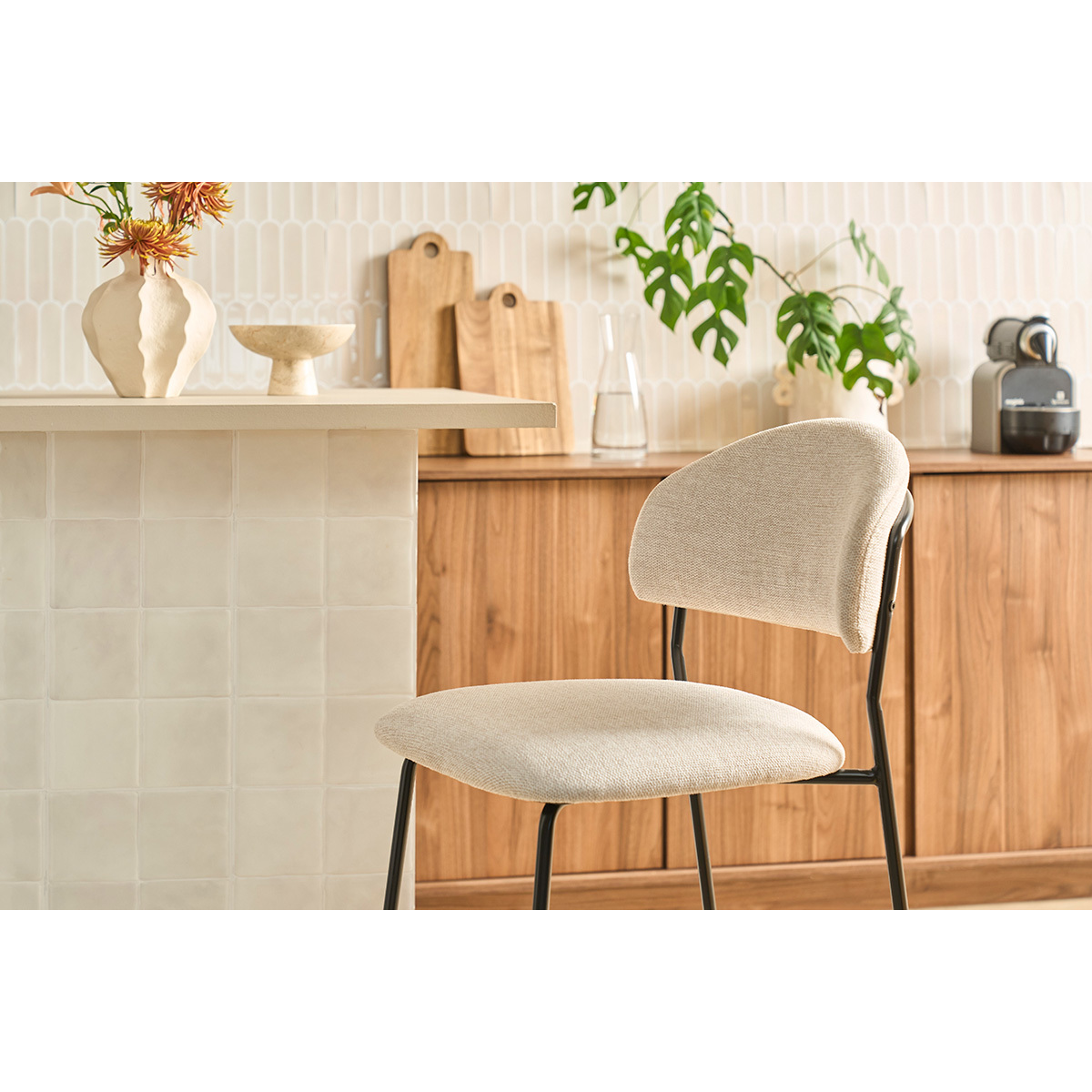 Tabourets de bar en tissu effet velours texturé terre brûlée H64 cm (lot de 2) BENTA beige, MILIBOO