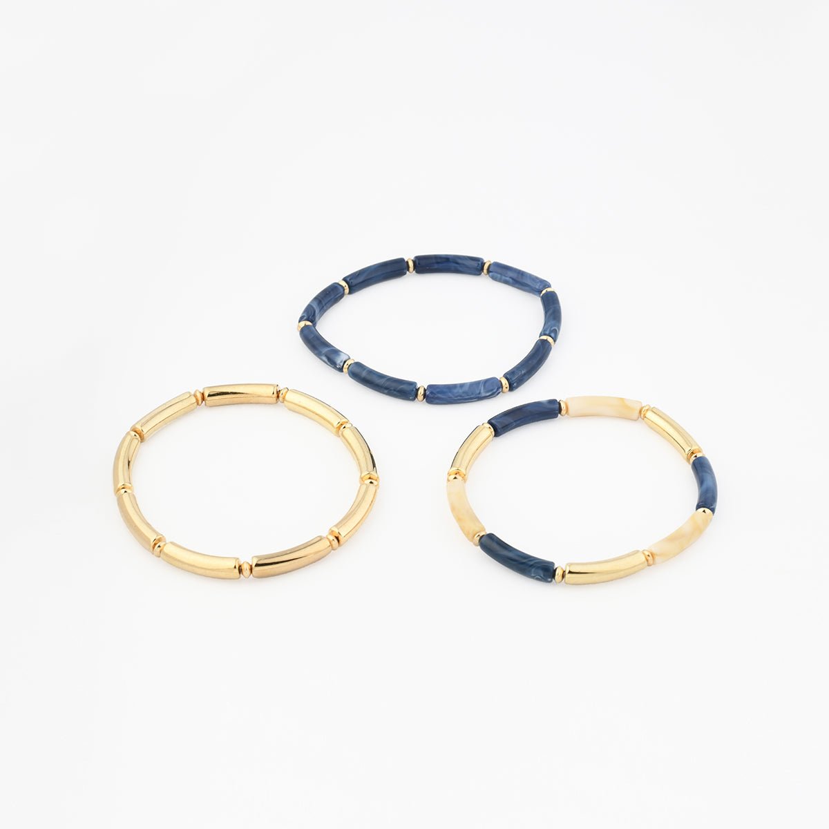 Set x3 bracelets tubes bleu et doré bleu, BALABOOSTE