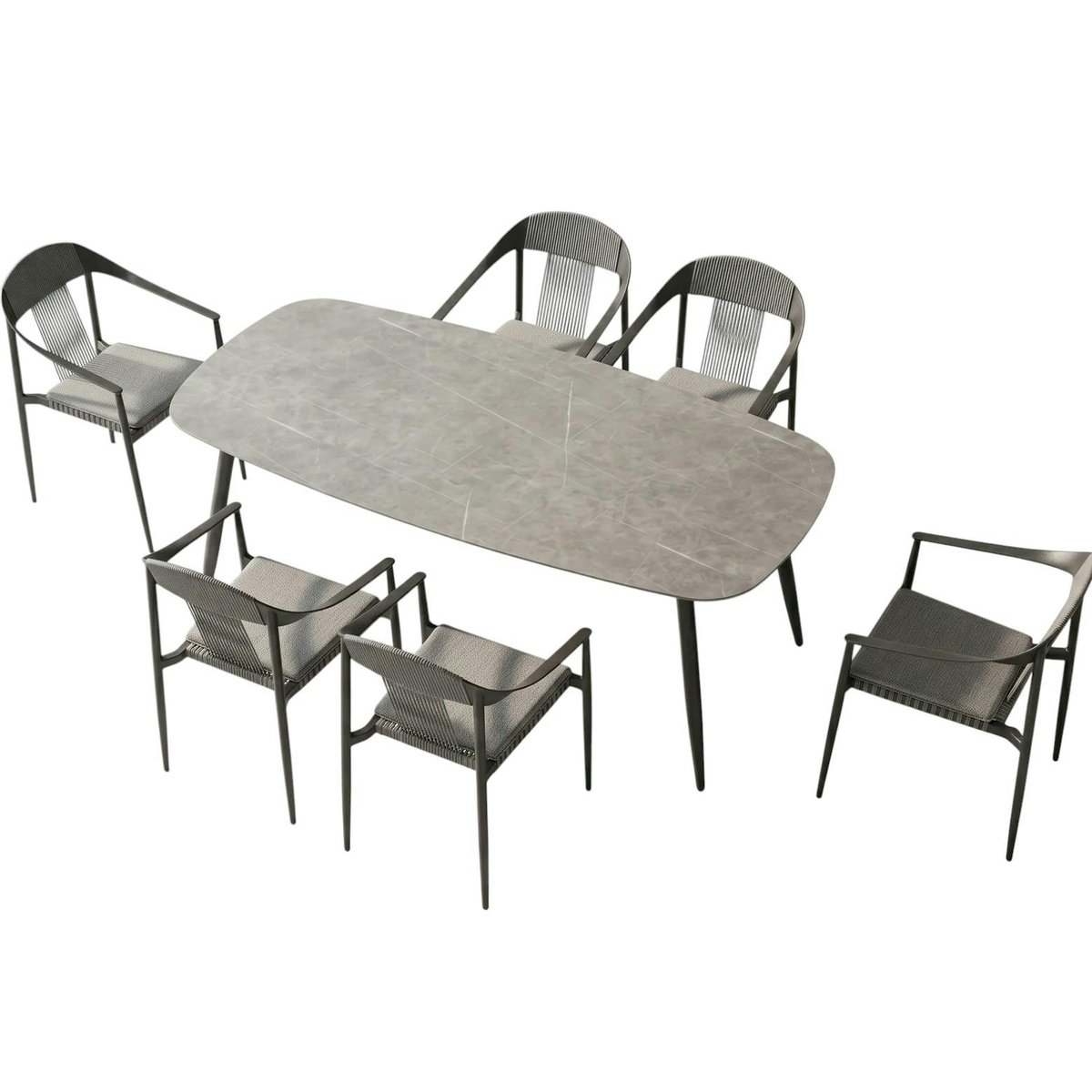 Ensemble repas de jardin 6 places, aluminium et céramique RIO gris, PIER IMPORT