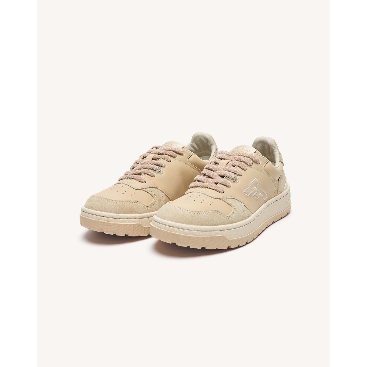 Baskets basses en cuir beige clair, FAGUO