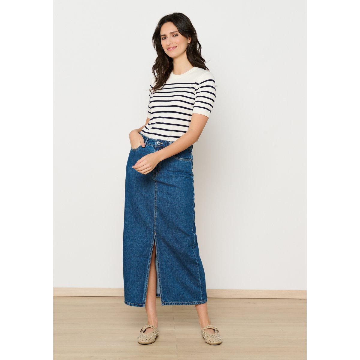Jupe longue en denim medium blue, LOLALIZA