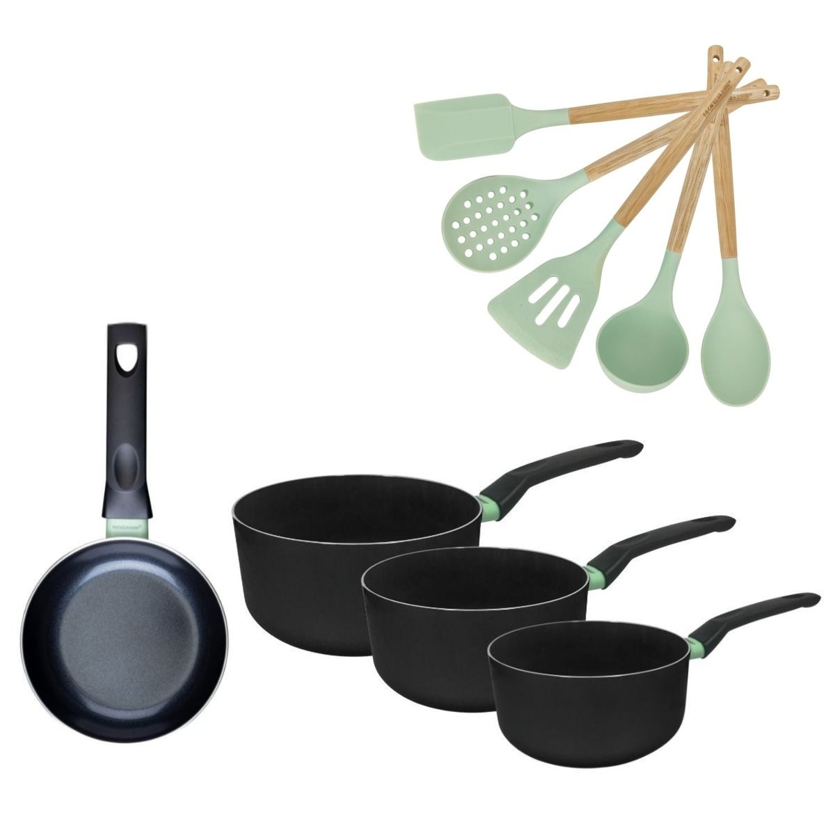 Batterie 1 poêle 16cm + 3 casseroles 16/18/20cm BRANDAO OCÉAN noir|vert, FACKELMANN