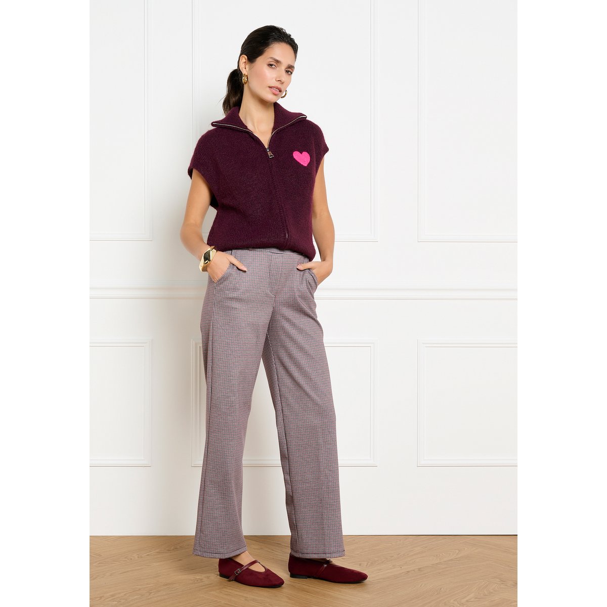Pantalon droit pied-de-poule noir, LOLALIZA