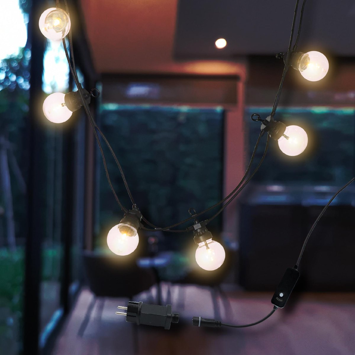 Guirlande lumineuse solaire et sur secteur raccordable 20 ampoules transparentes LED blanc chaud PARTY CLEAR 20 L8.70m transparent, LUMISKY