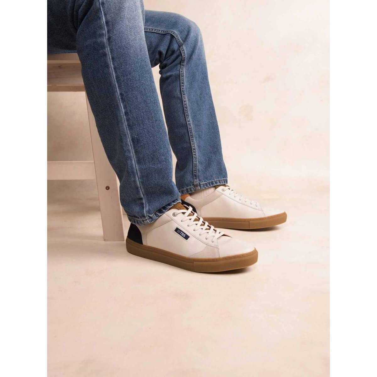 Baskets made in France MAUBERT off-white / navy / tabac, TBS