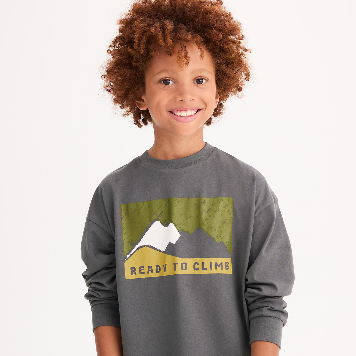 T-shirt manches longues imprimé montagnes gris anthracite, LA REDOUTE COLLECTIONS