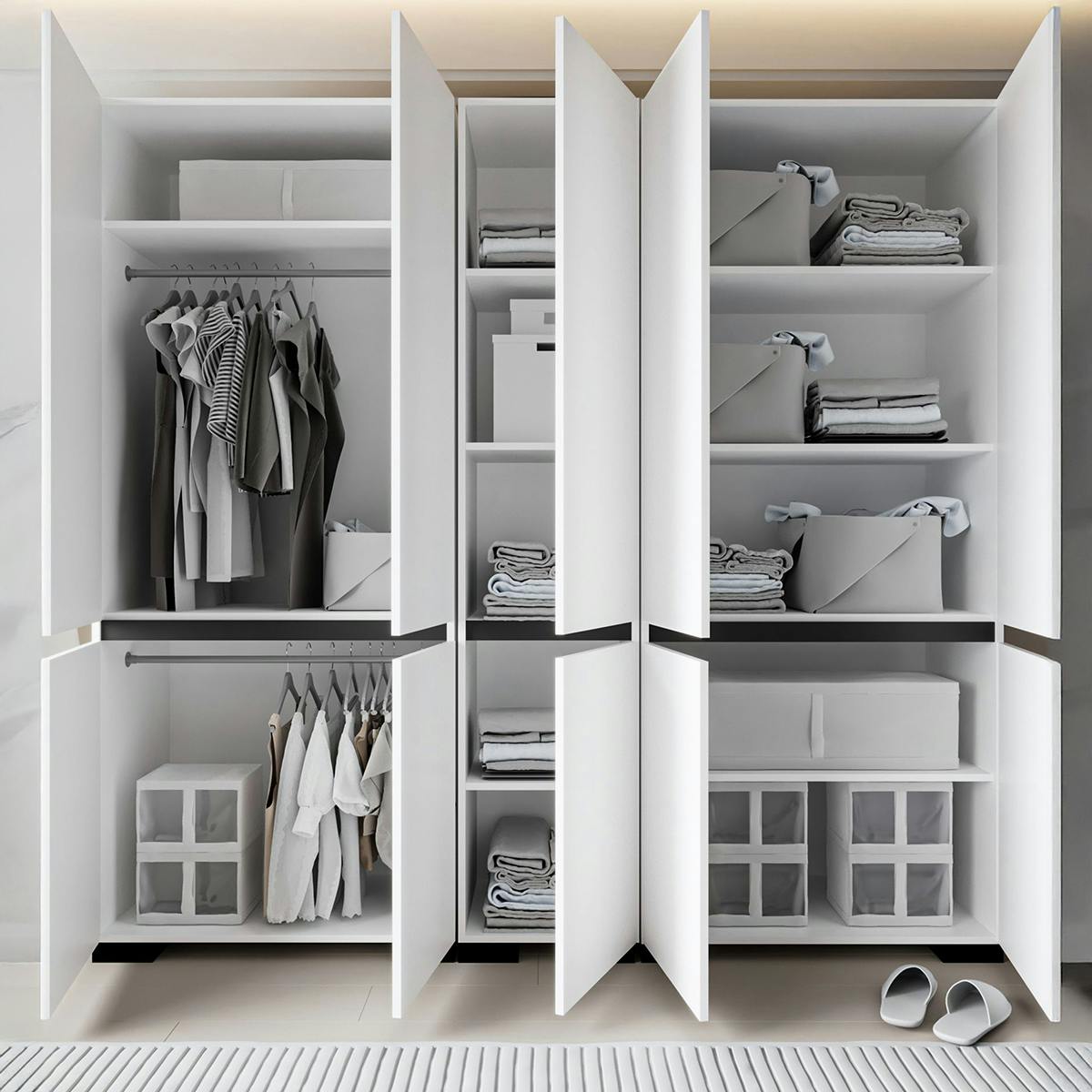 Dressing double blanc, 5 portes et 2 tringles BYRON blanc, PIER IMPORT