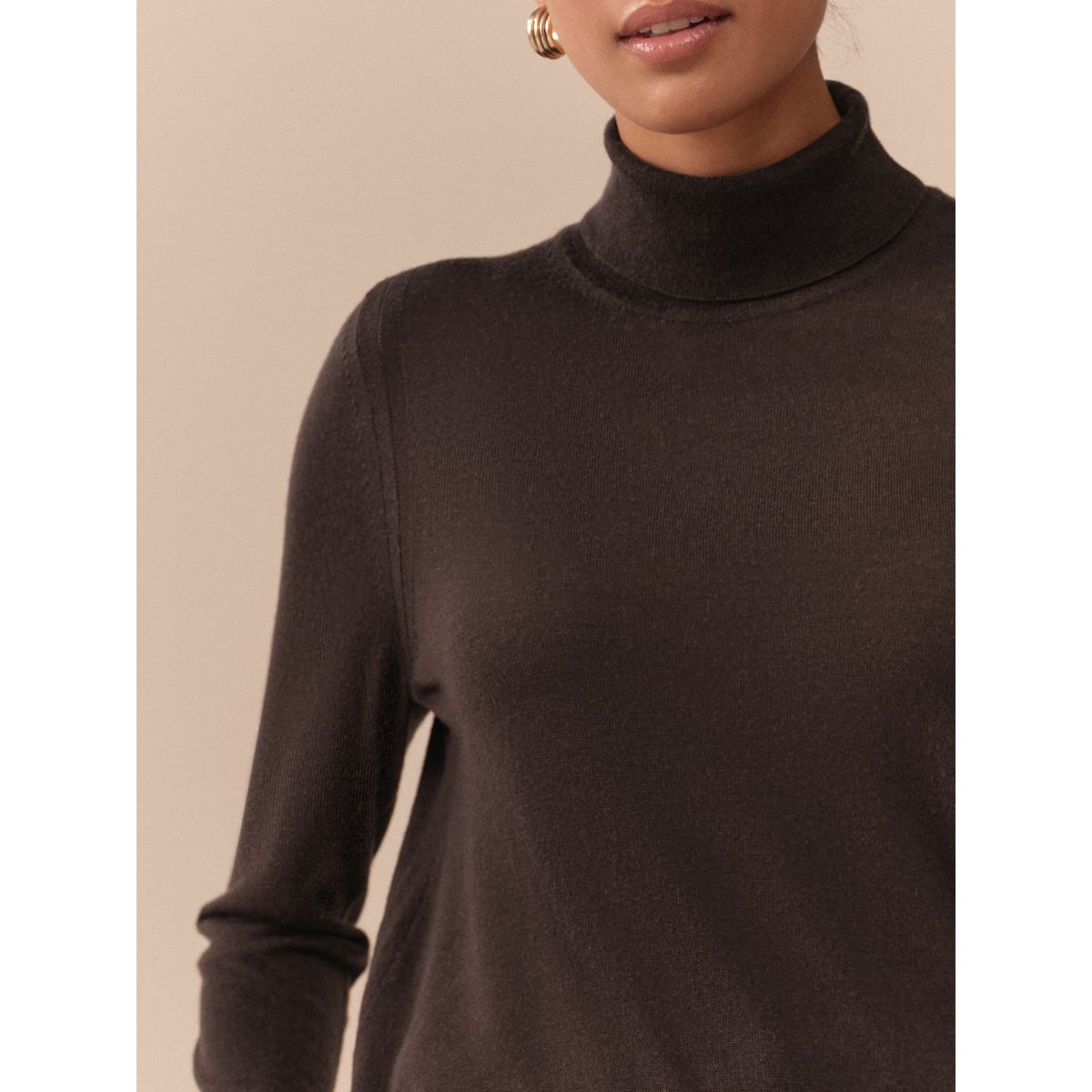 Pull col roulé mérinos n.premium marron chocolat, NEXT