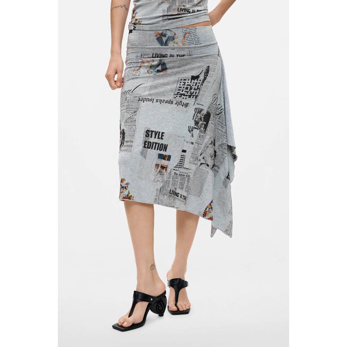 Jupe asymétrique imprimée gris, DESIGUAL