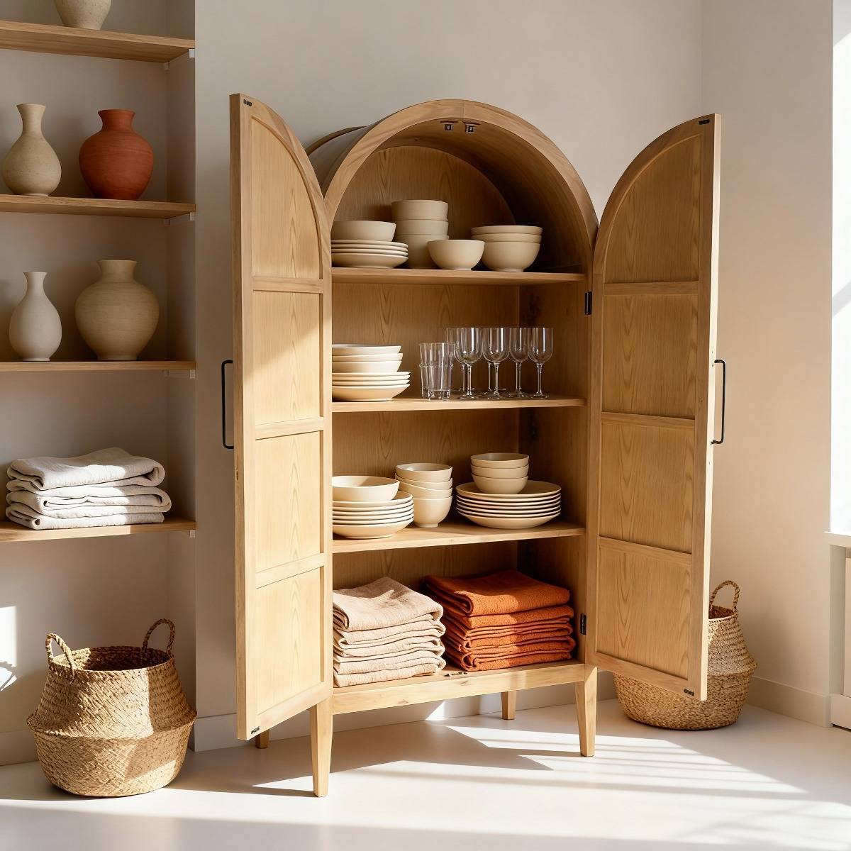 Armoire en bois d'orme ovale ALICIA bois clair, MADE IN MEUBLES