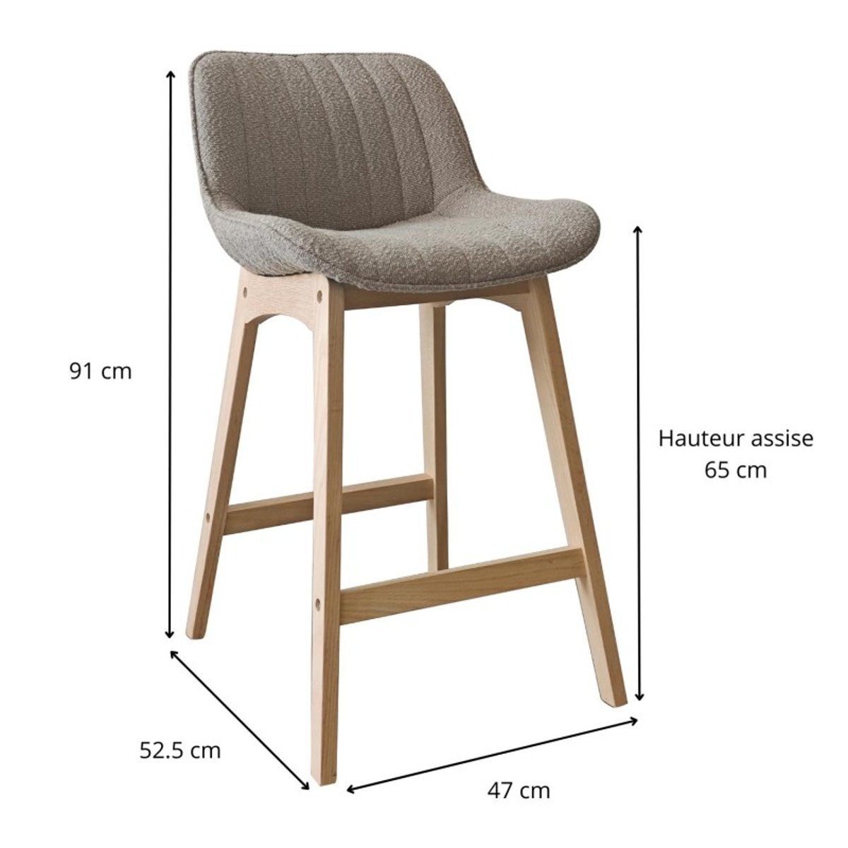 Lot de chaises d'îlot et bar en chêne et assise tissu bouclette 65cm MILK | Lot de 6 taupe, MOB IN