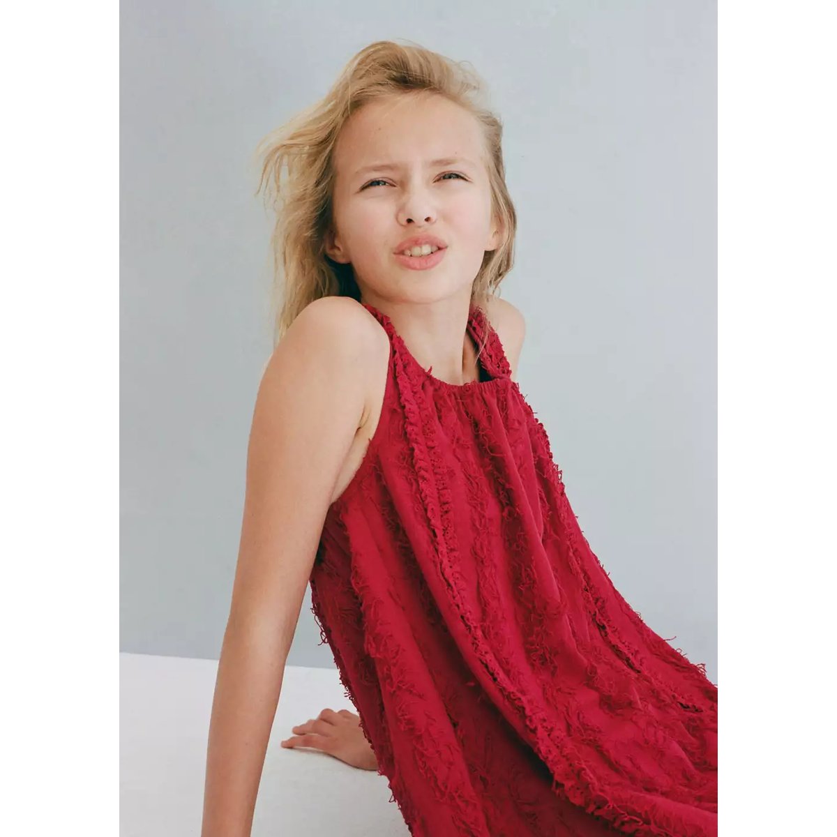 Robe détail franges bordeaux, MANGO KIDS