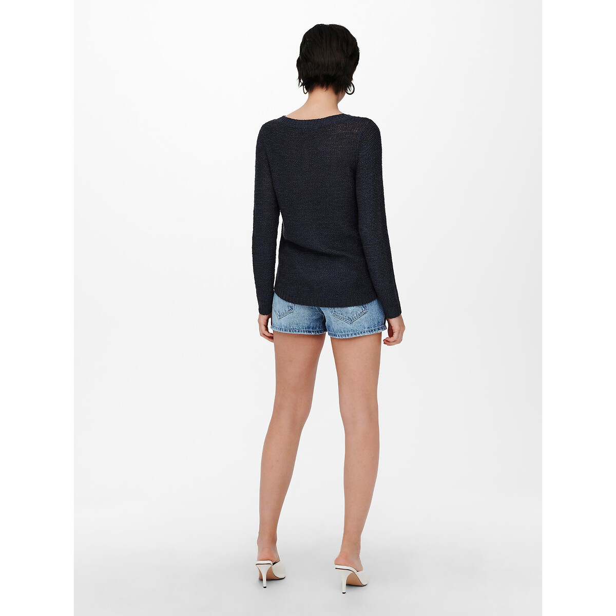 Boat Neck Jumper in Fine Knit navy blue, ONLY
