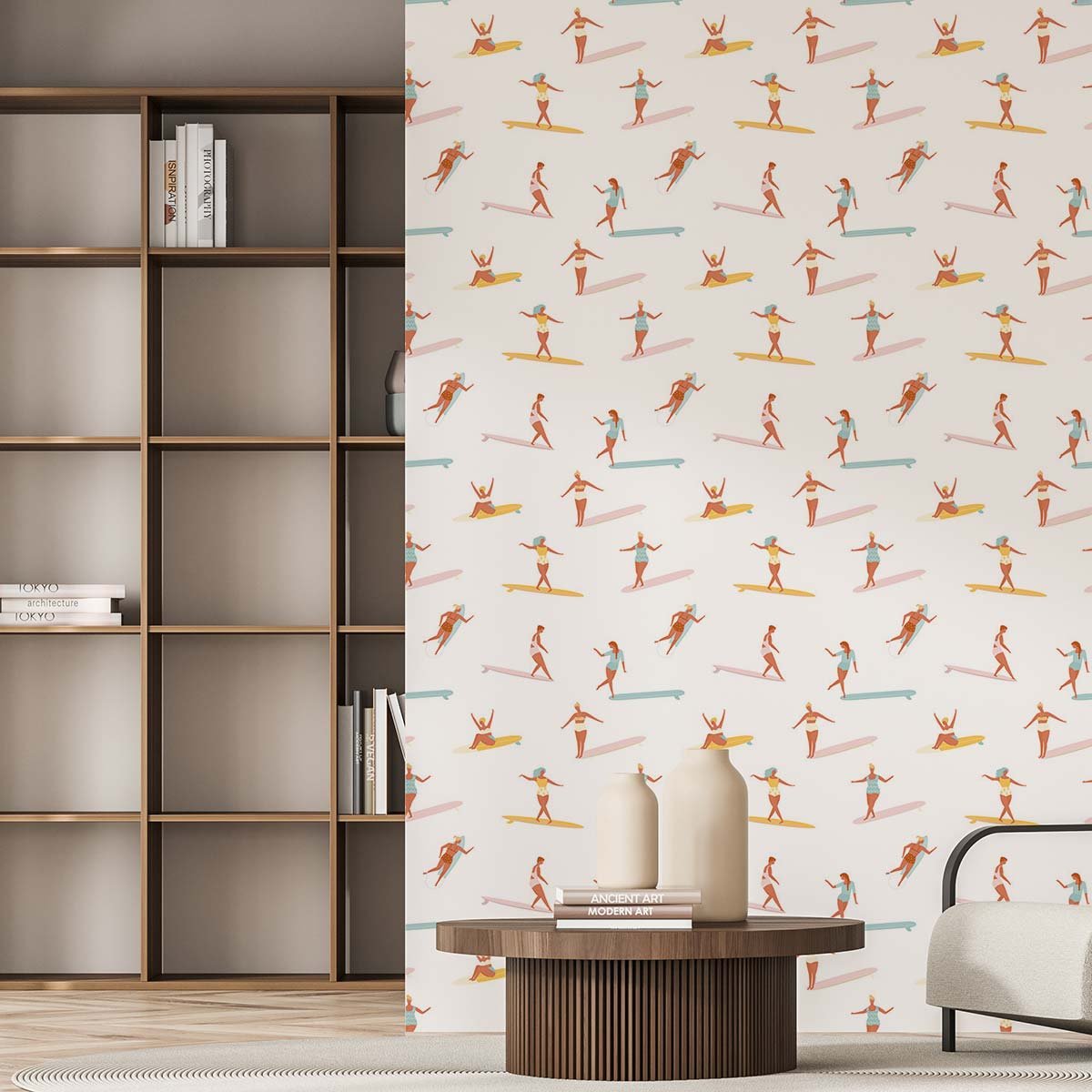 Papier peint petites surfeuses intissé, HEXOA