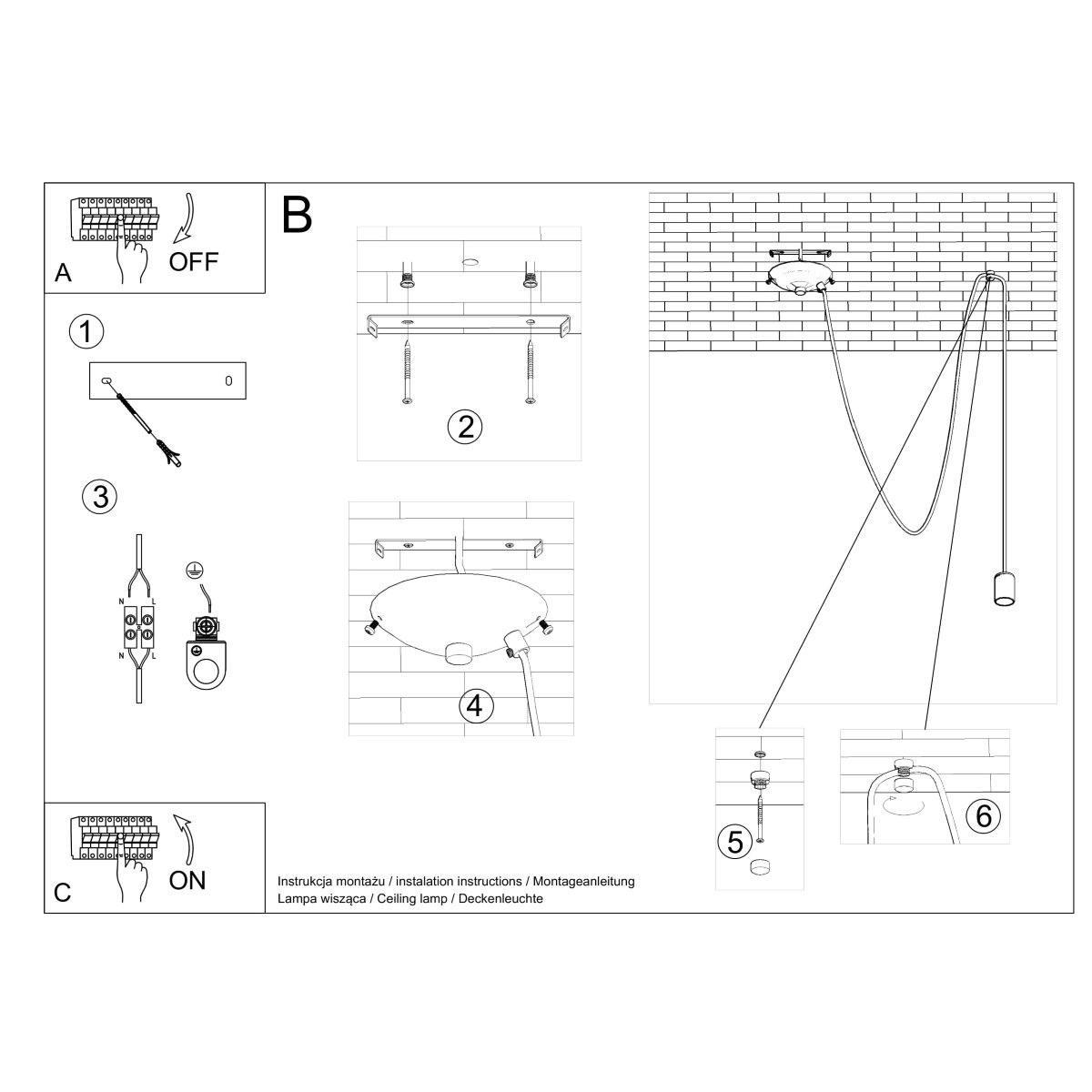 Suspension Tissu Noir E27 1 Edison Long noir, EDEN
