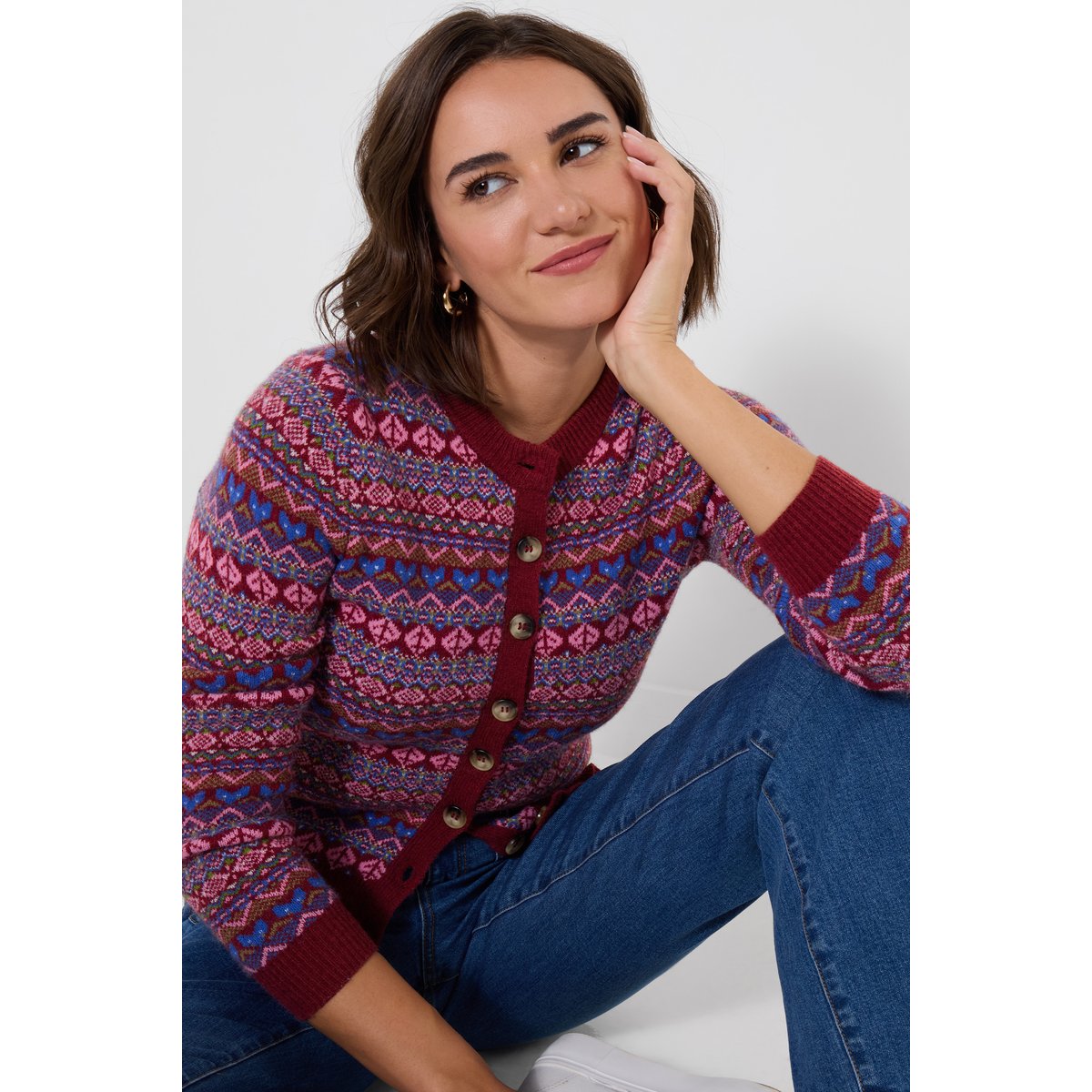 Cardigan Fair Isle Jours d'Automne rouge, JOE BROWNS