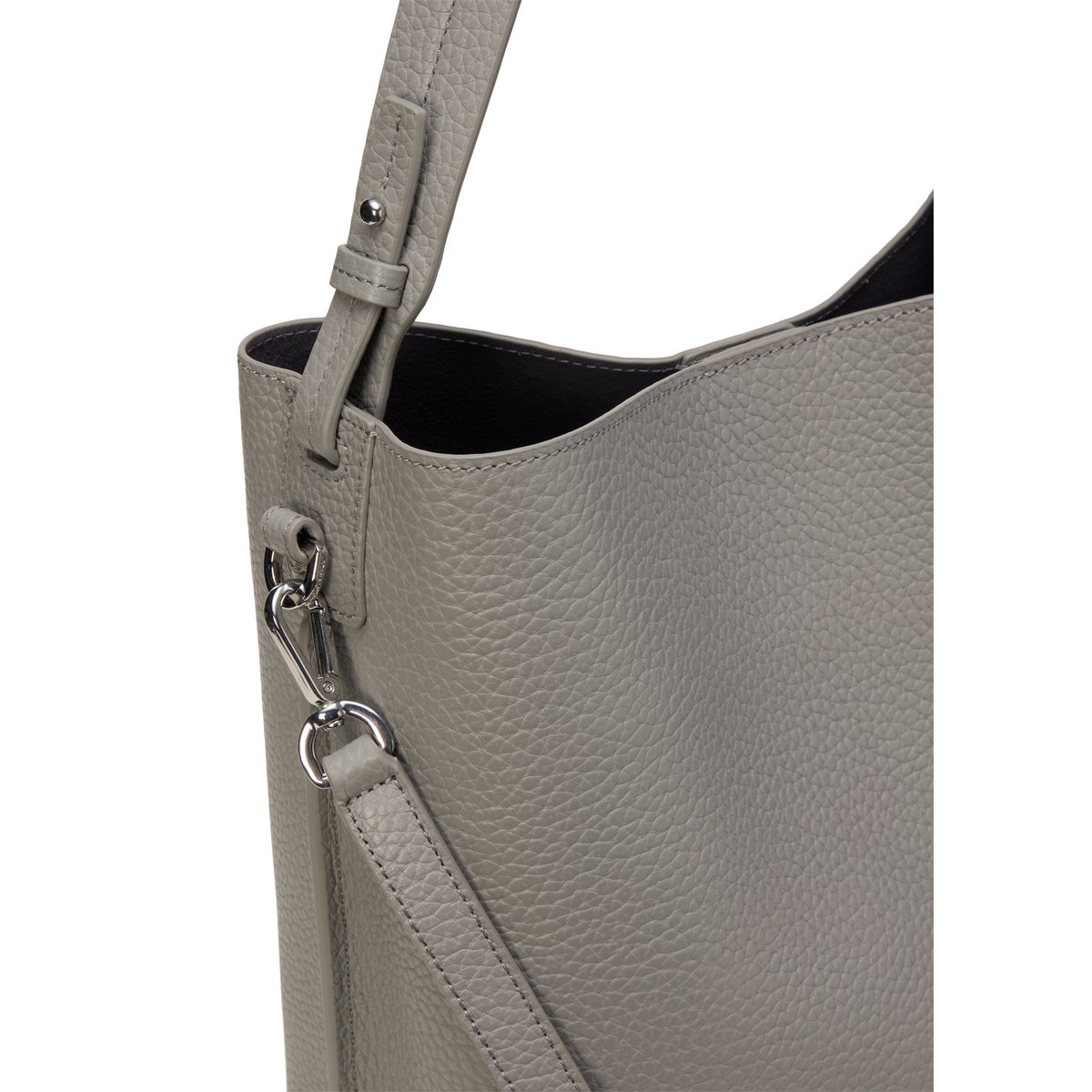 Hobo Bag moyen en cuir de vache grainé grau, MARC O'POLO