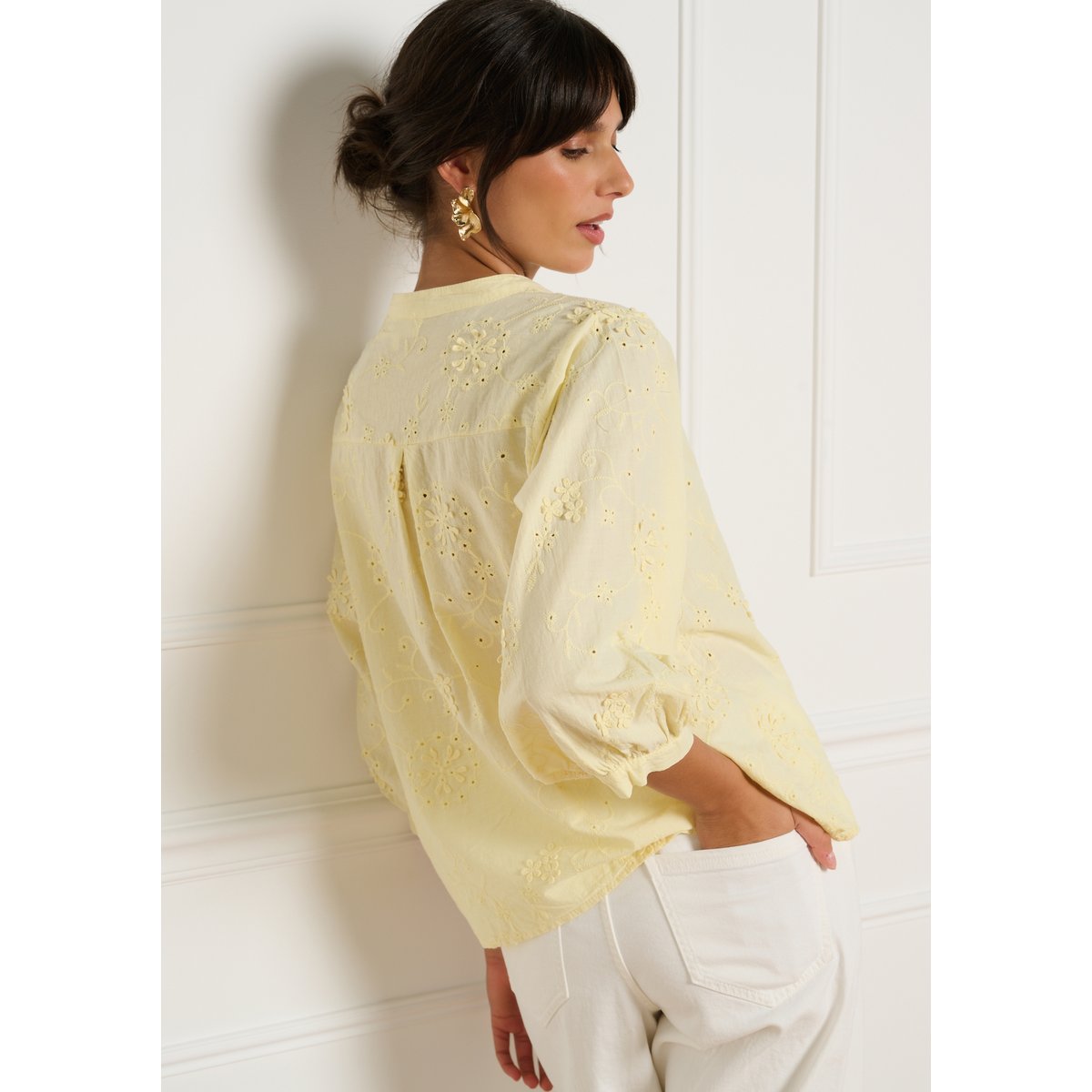 Blouse brodée aérienne jaune pastel, LOLALIZA