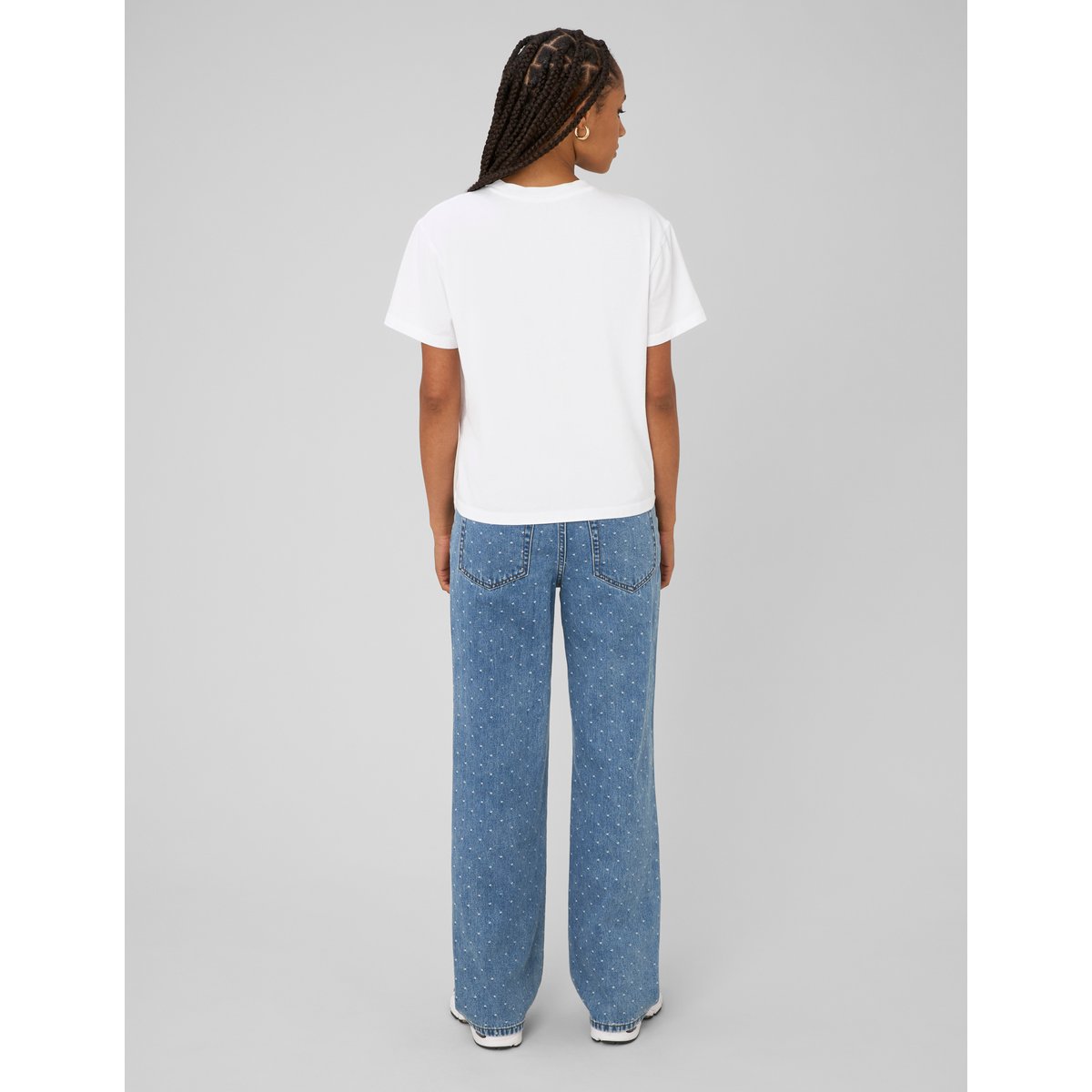 Jean straight brodé pois bleu moyen, BZB