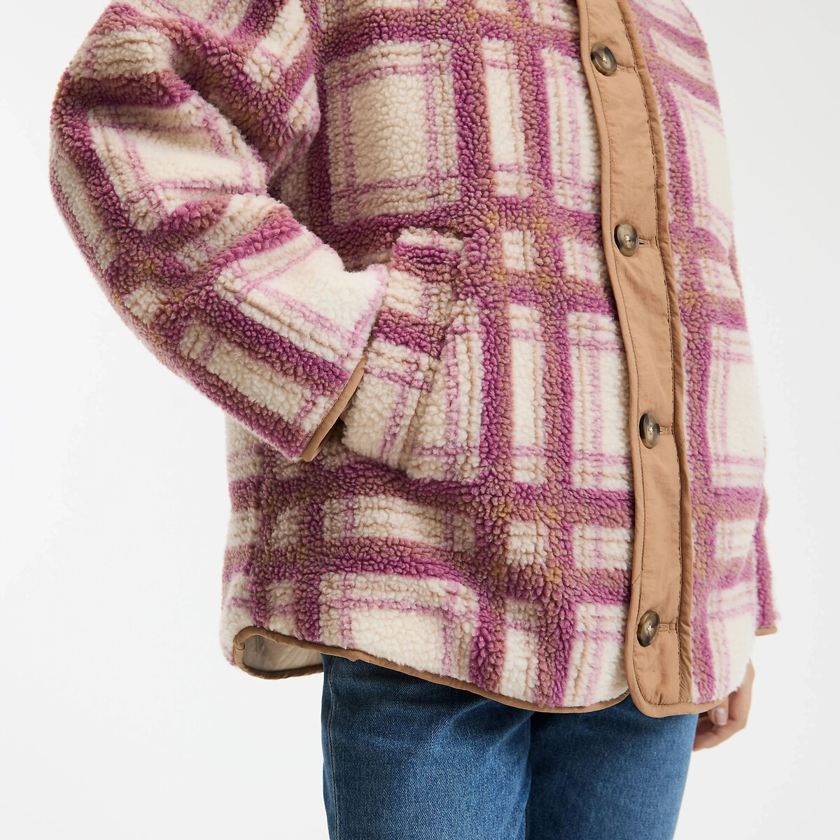 Reversible Quilted Jacket, Plain/Checked pink checks, LA REDOUTE COLLECTIONS