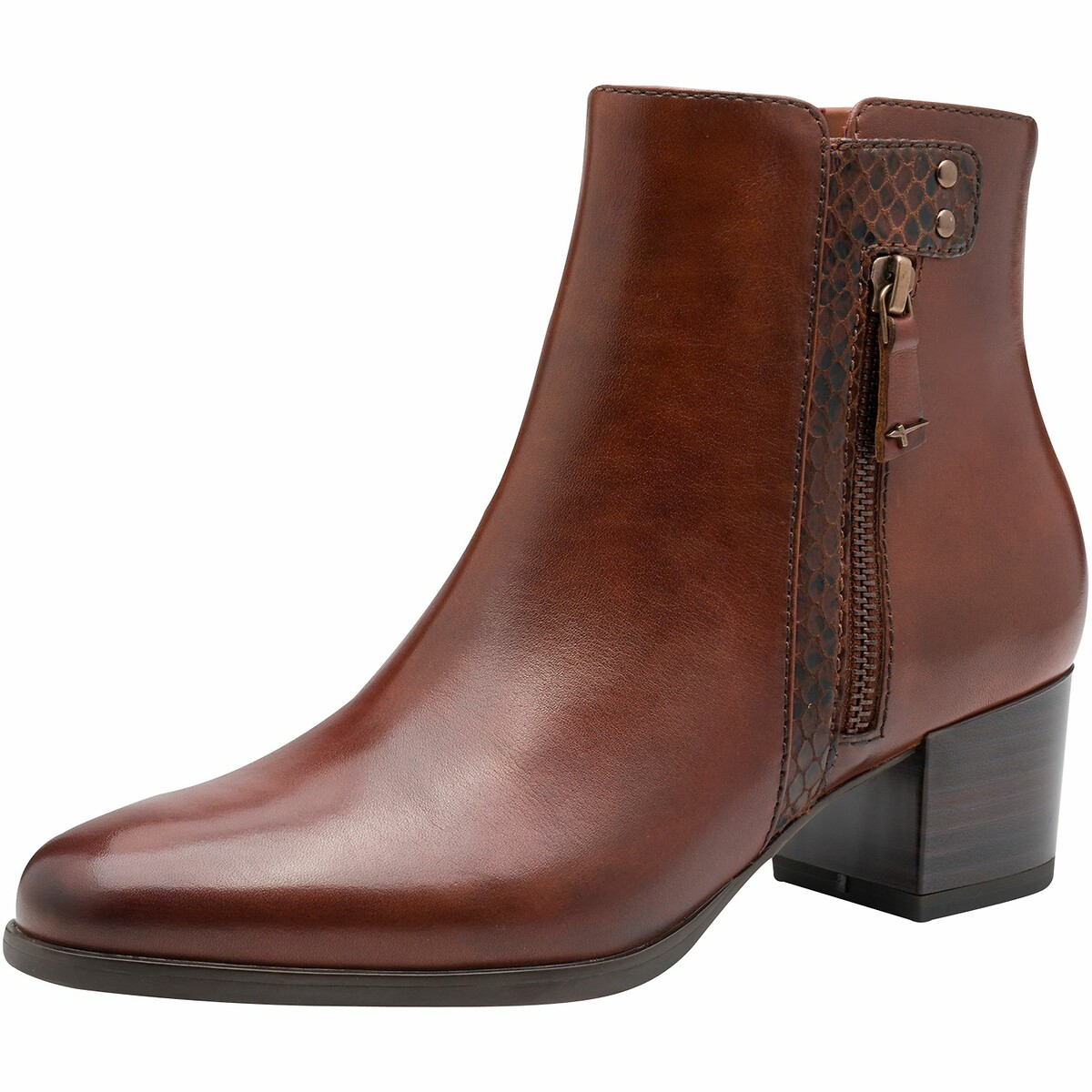 Bottines zippées en cuir marron, TAMARIS