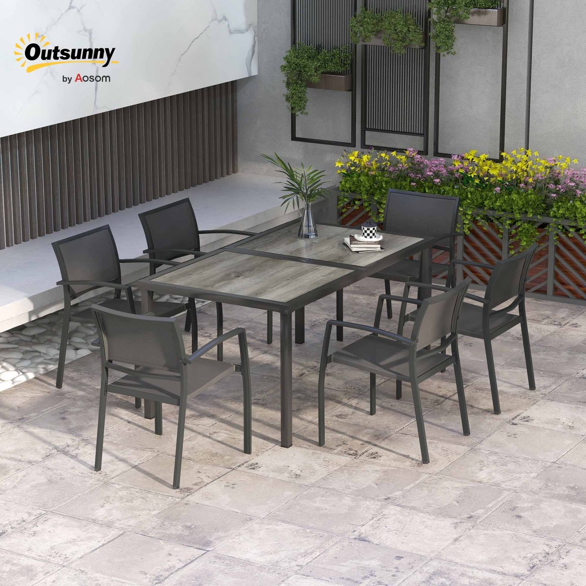 Ensemble de salon de jardin Acier Gris foncé gris, OUTSUNNY