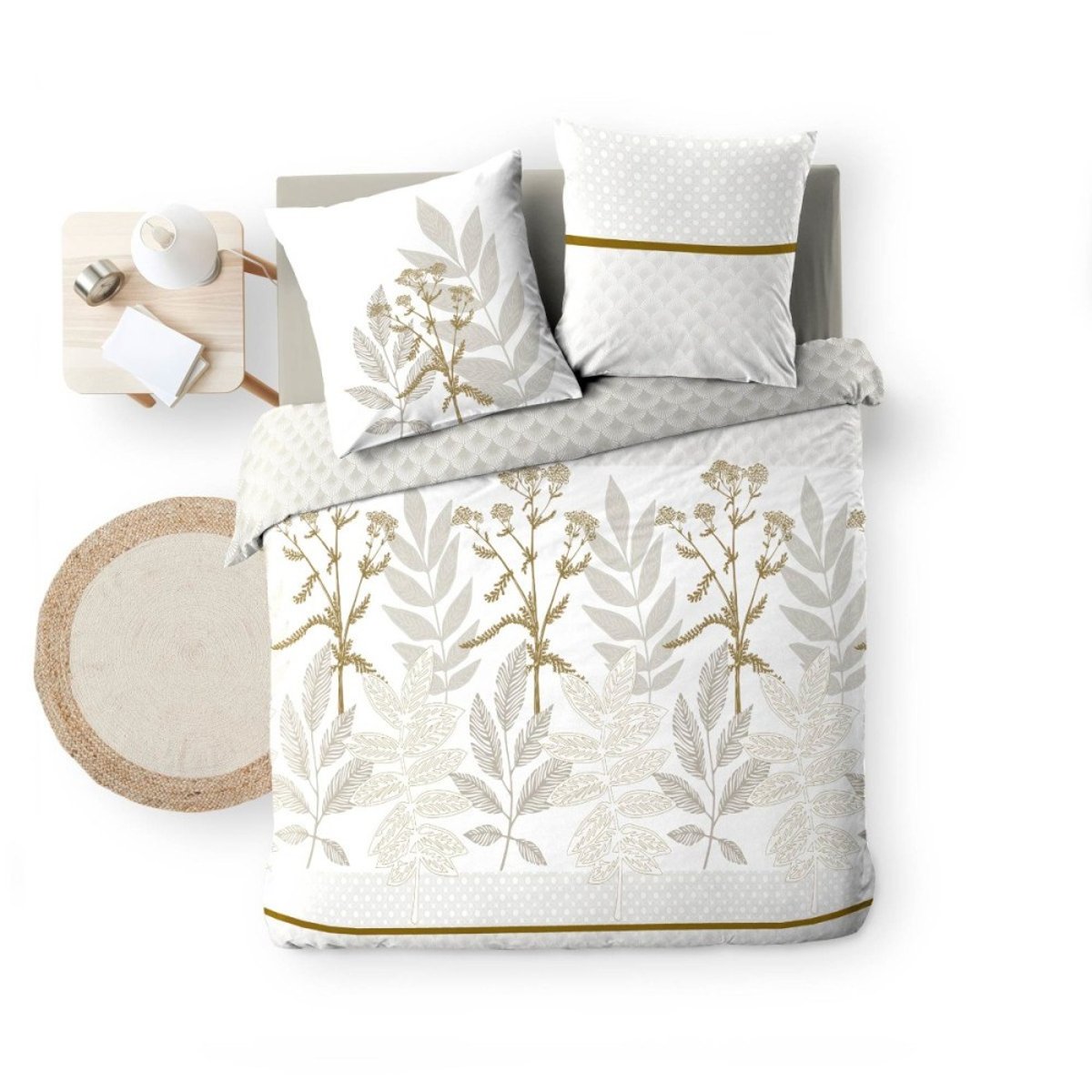 Housse de couette 240x220 + 2 taies RAONI 100% coton 57fils blanc, DECORATIE