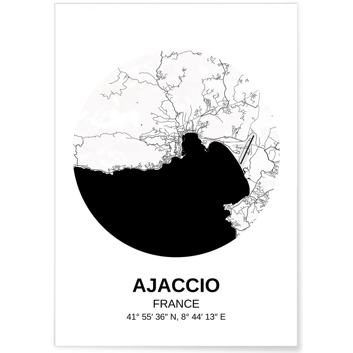 Affiche Carte Ajaccio blanc, L'AFFICHERIE